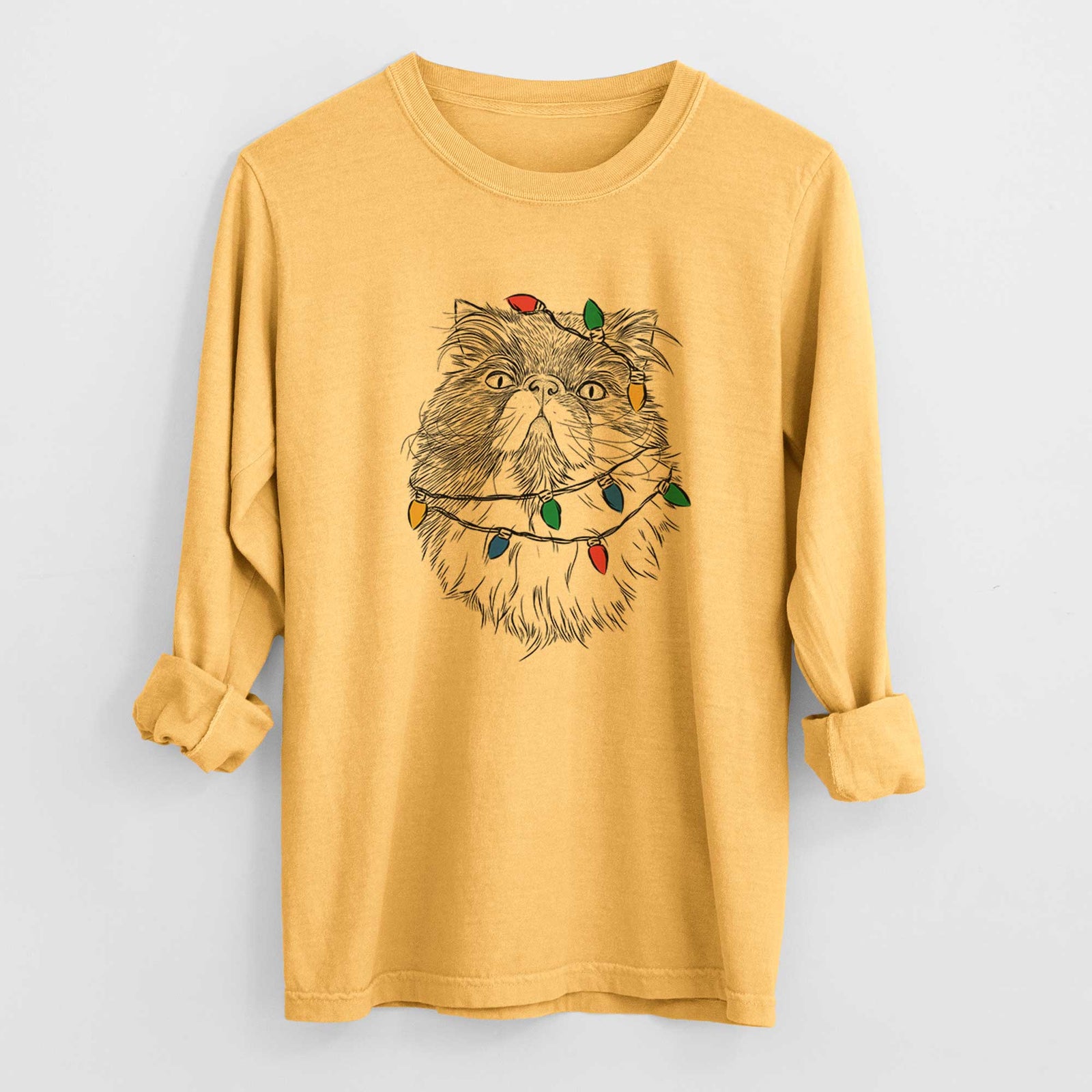 Christmas Lights Tookie the Perisan Cat - Heavyweight 100% Cotton Long Sleeve