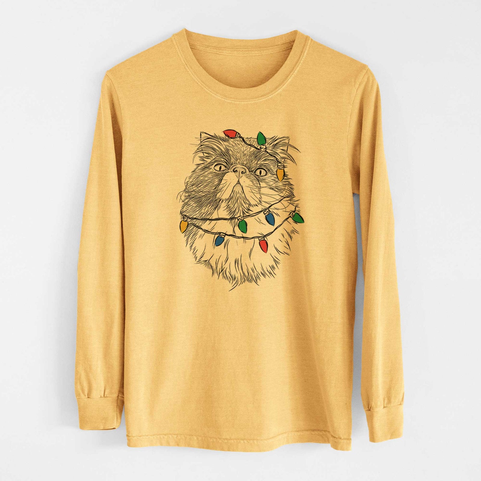 Christmas Lights Tookie the Perisan Cat - Heavyweight 100% Cotton Long Sleeve