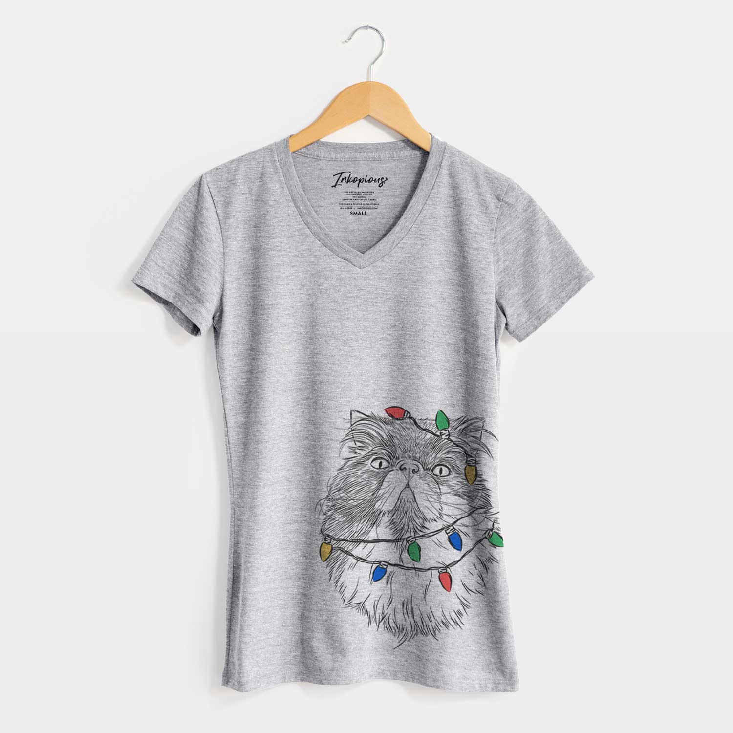 Christmas Lights Tookie the Perisan Cat - Women's V-neck Shirt