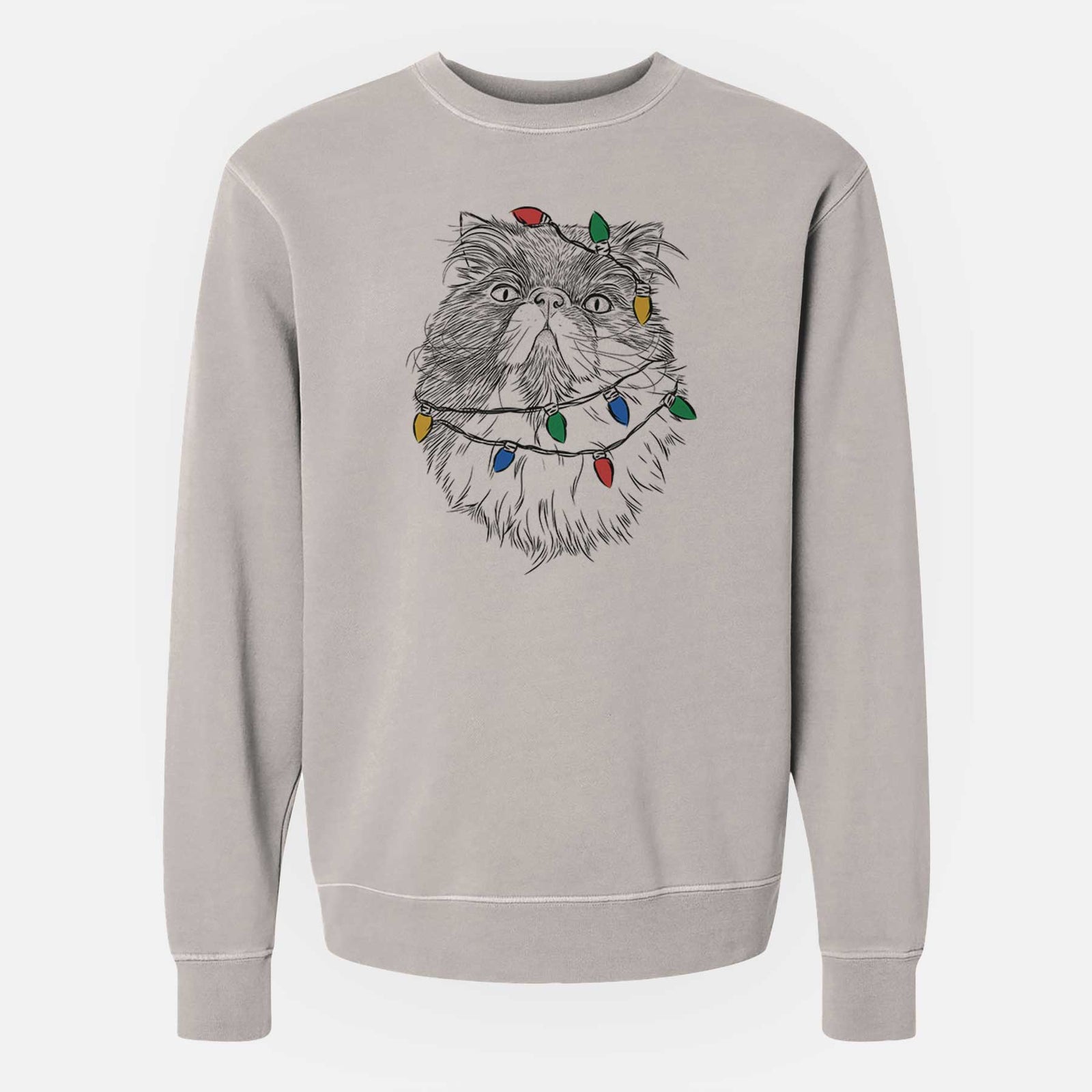 Christmas Lights Tookie the Perisan Cat - Unisex Pigment Dyed Crew Sweatshirt