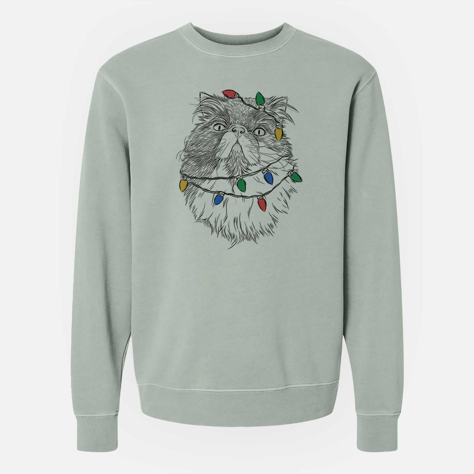 Christmas Lights Tookie the Perisan Cat - Unisex Pigment Dyed Crew Sweatshirt