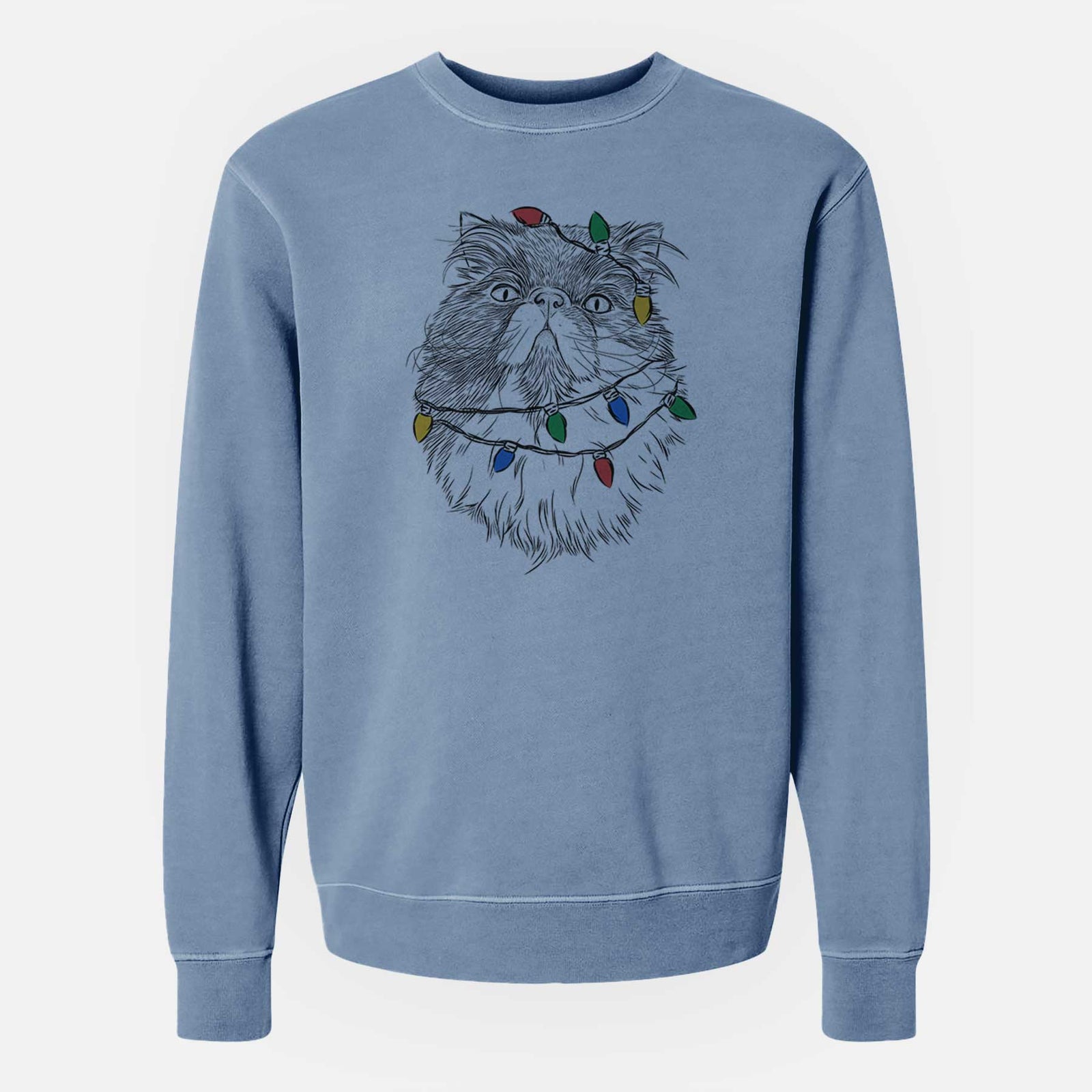 Christmas Lights Tookie the Perisan Cat - Unisex Pigment Dyed Crew Sweatshirt