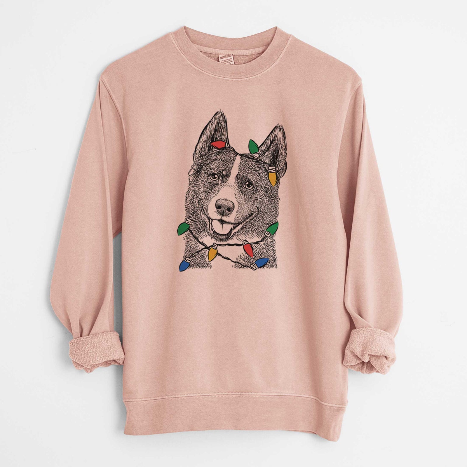 Christmas Lights Tosca the Karelian Bear Dog - Unisex Pigment Dyed Crew Sweatshirt