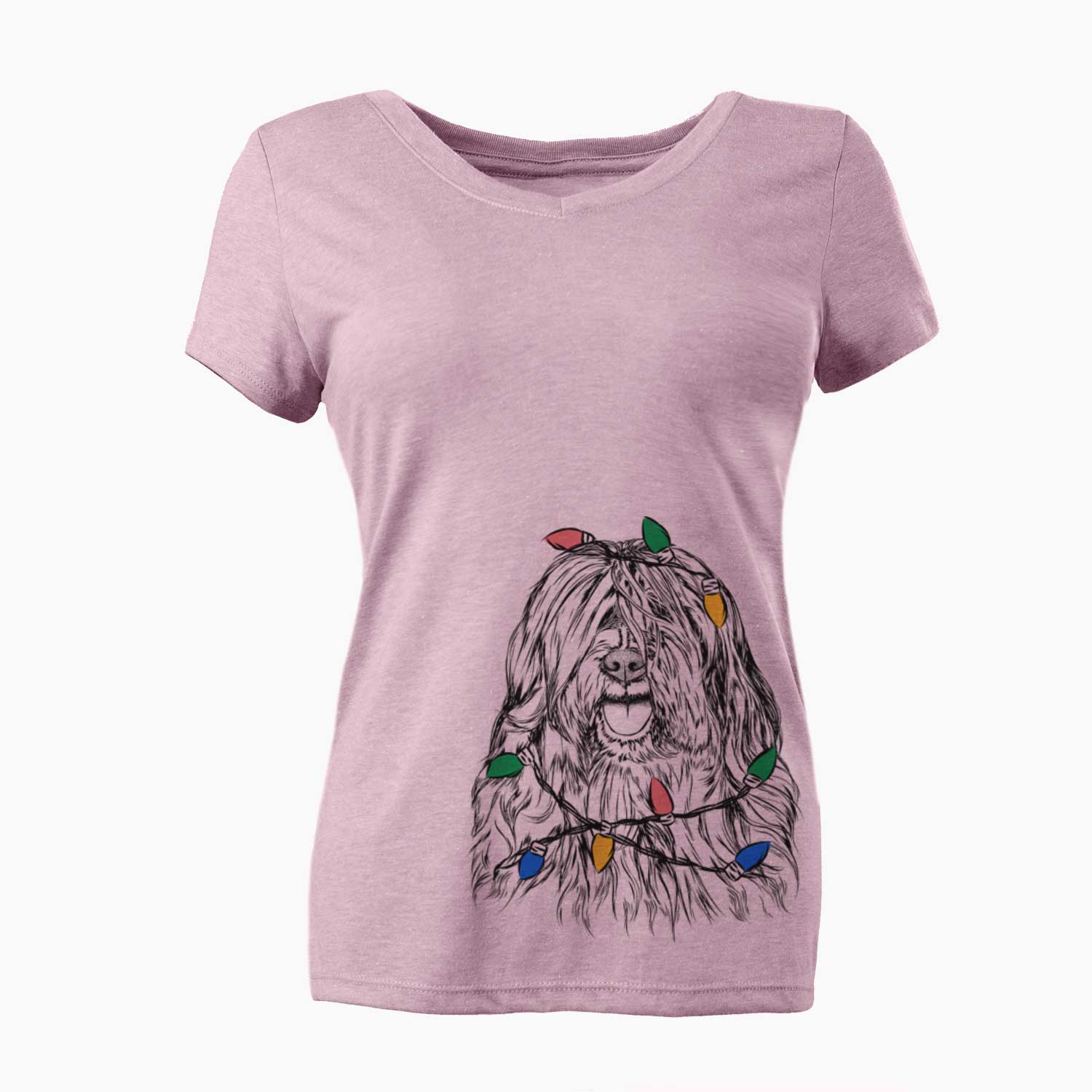 Christmas Lights Trinket the Tibetan Terrier - Women's V-neck Shirt