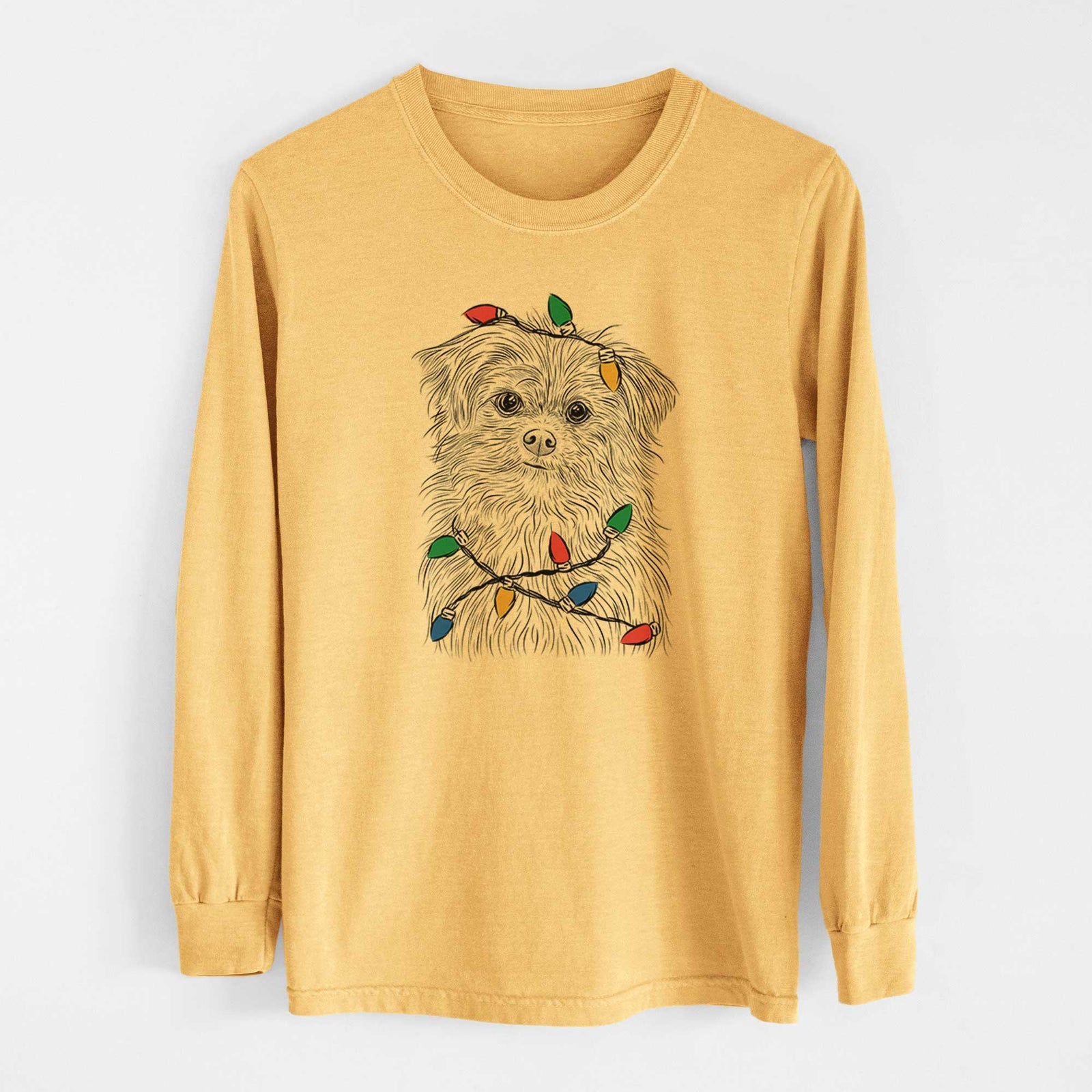 Christmas Lights Trixie the Terrier Mix - Heavyweight 100% Cotton Long Sleeve