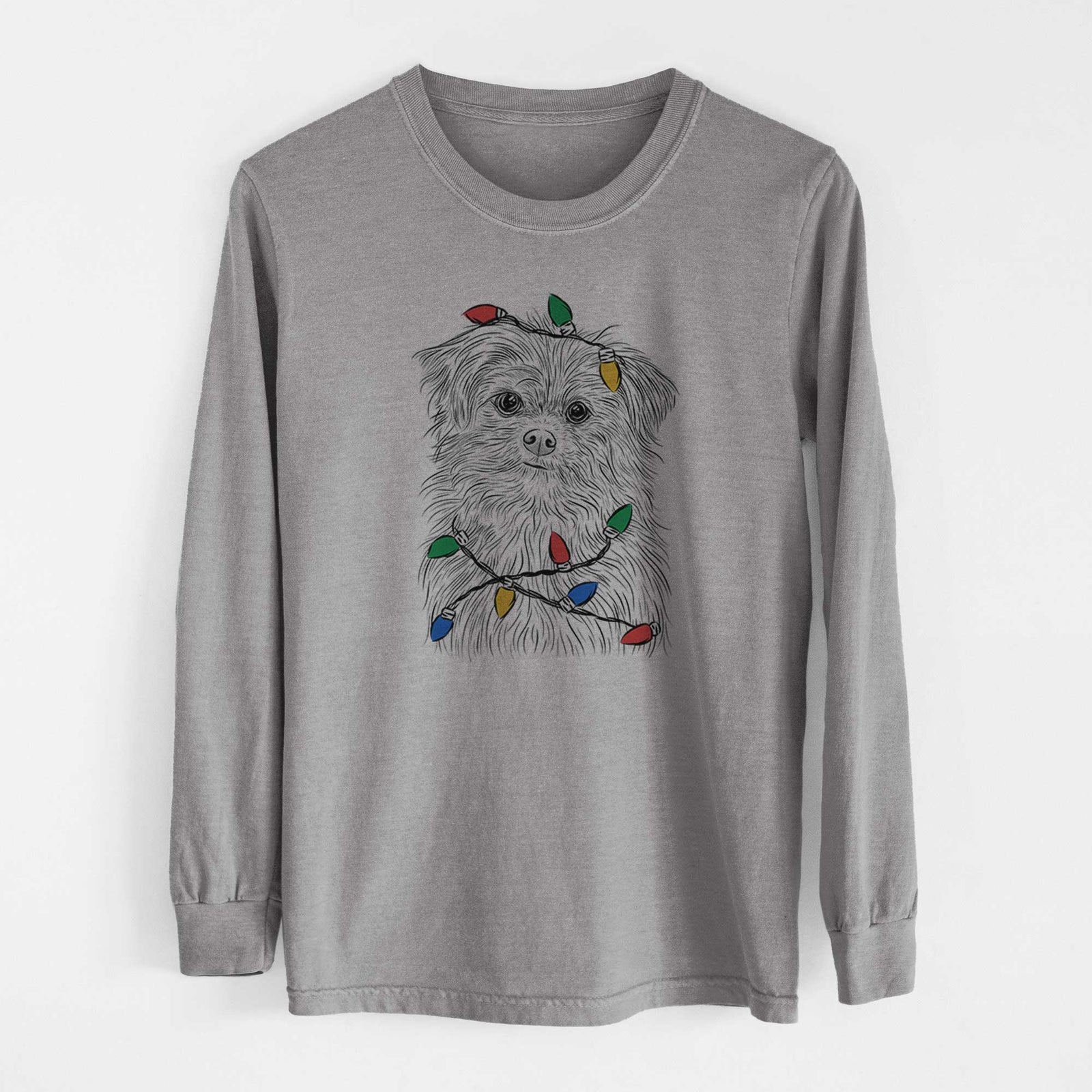 Christmas Lights Trixie the Terrier Mix - Heavyweight 100% Cotton Long Sleeve