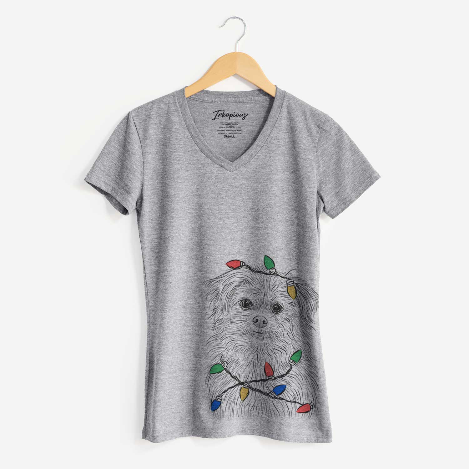 Christmas Lights Trixie the Terrier Mix - Women's V-neck Shirt
