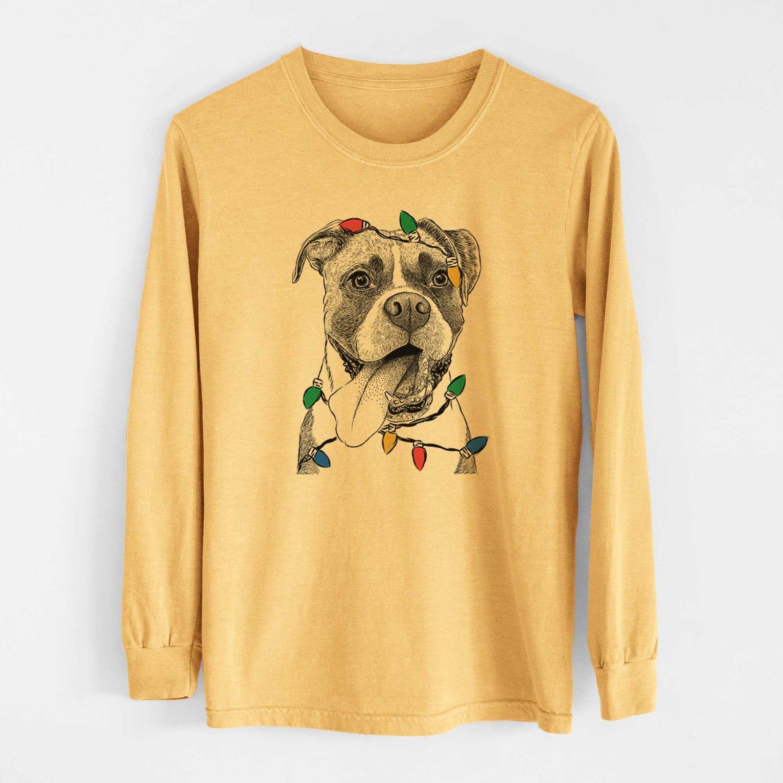 Christmas Lights Tuckeroo the Boxer - Heavyweight 100% Cotton Long Sleeve