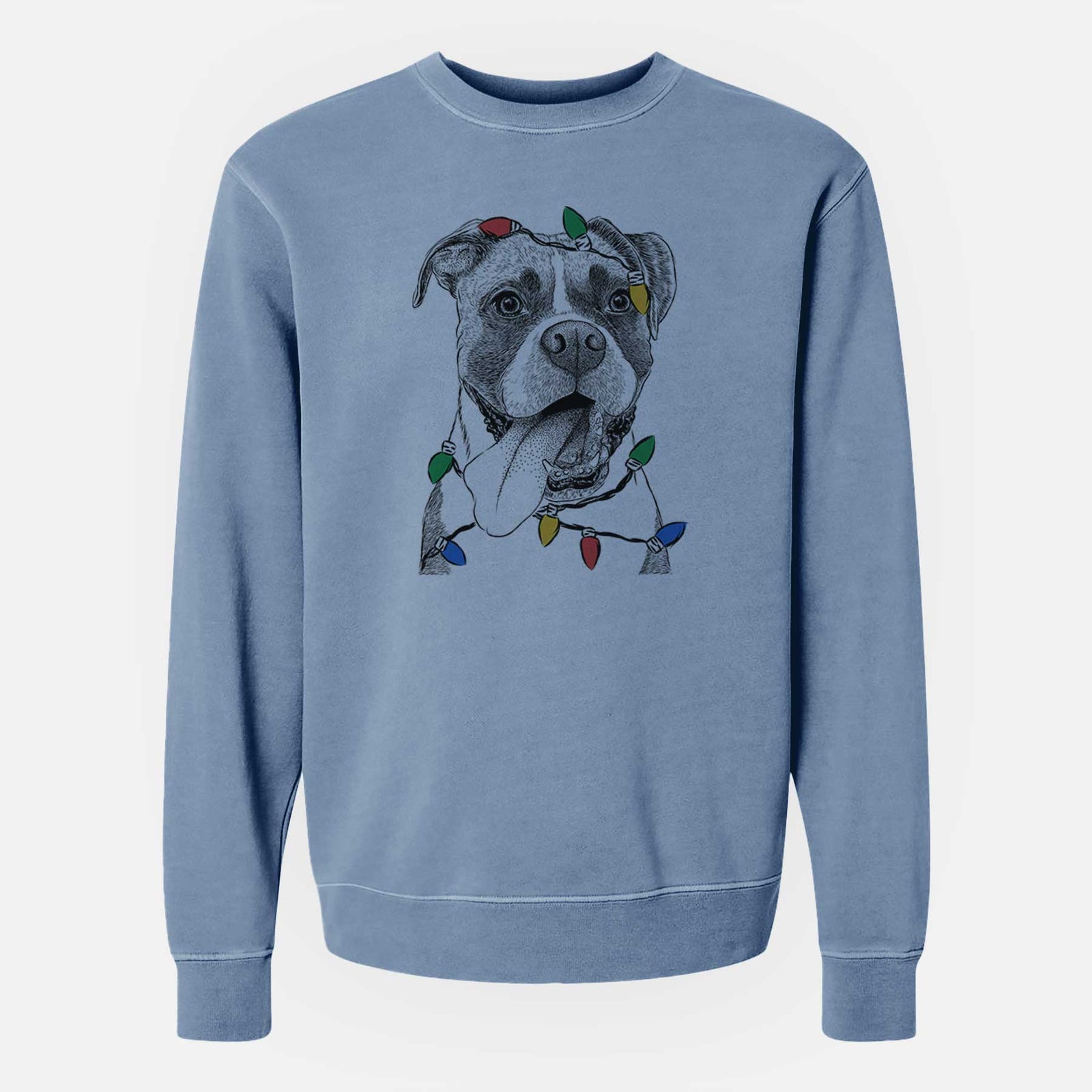 Christmas Lights Tuckeroo the Boxer - Unisex Pigment Dyed Crew Sweatshirt