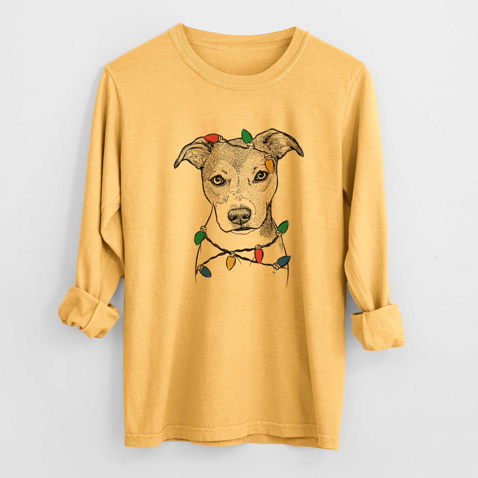 Christmas Lights Tula the American Staffordshire Terrier Heeler Mix - Heavyweight 100% Cotton Long Sleeve