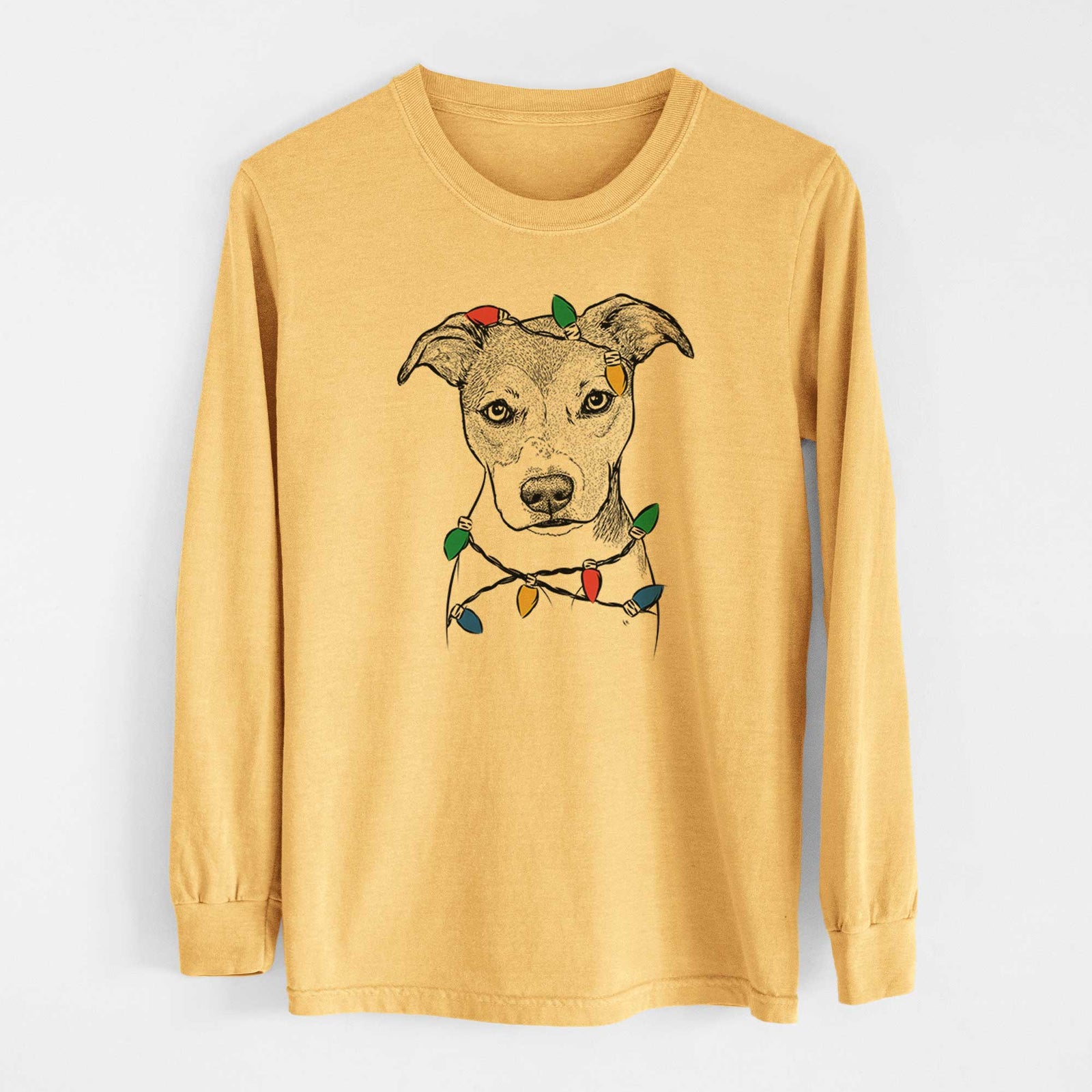 Christmas Lights Tula the American Staffordshire Terrier Heeler Mix - Heavyweight 100% Cotton Long Sleeve