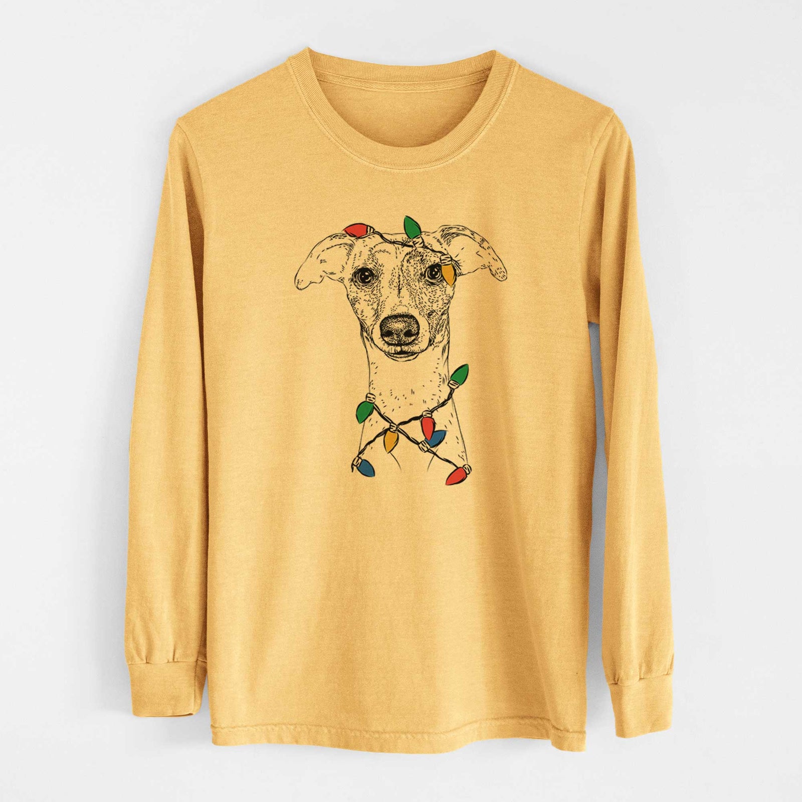 Christmas Lights Twiggy the Whippet - Heavyweight 100% Cotton Long Sleeve