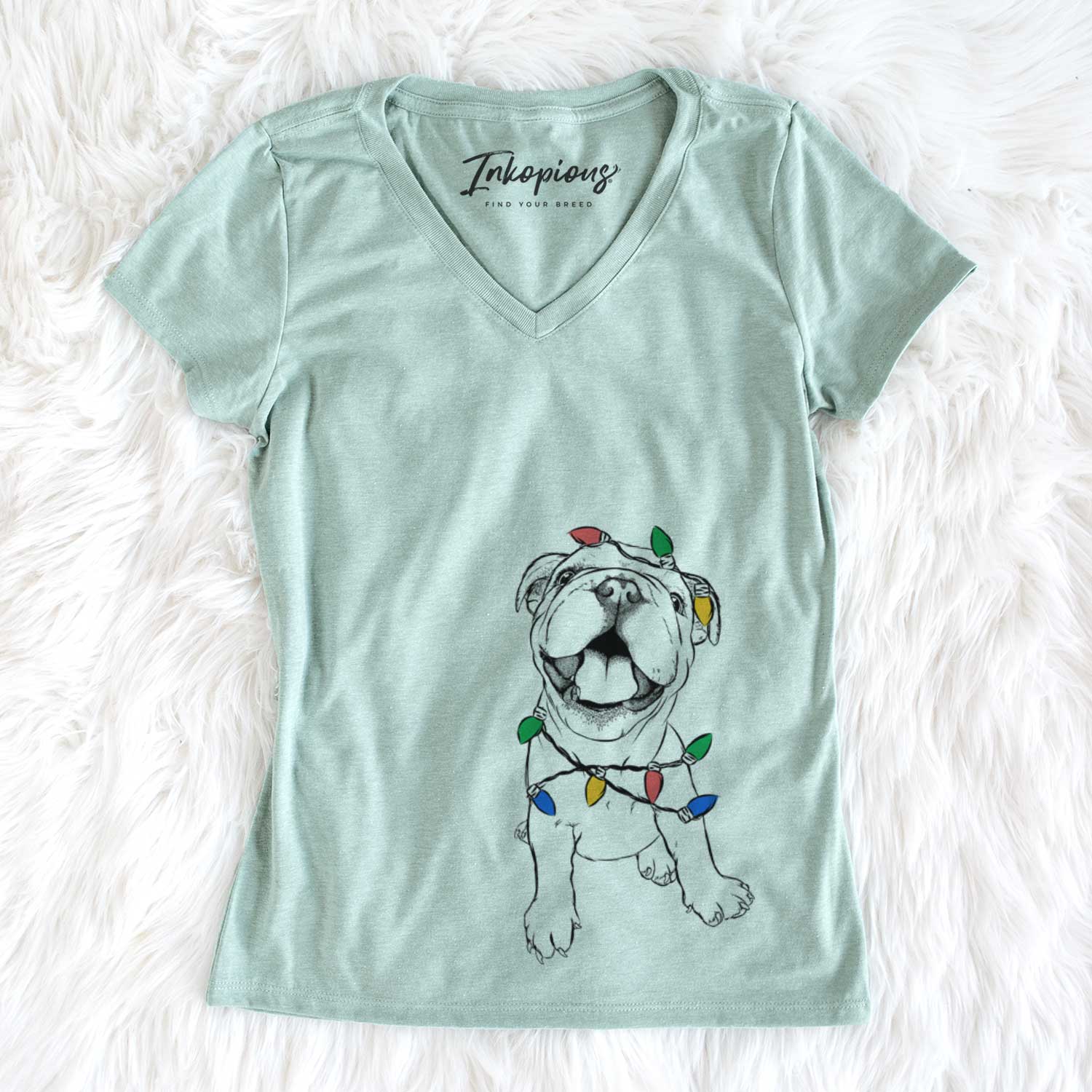 Christmas Lights Tyke the English Bulldog - Women's V-neck Shirt