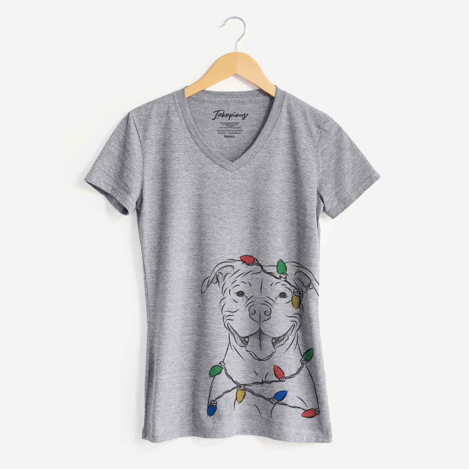 Christmas Lights Tyson the American Bulldog - Women's V-neck Shirt