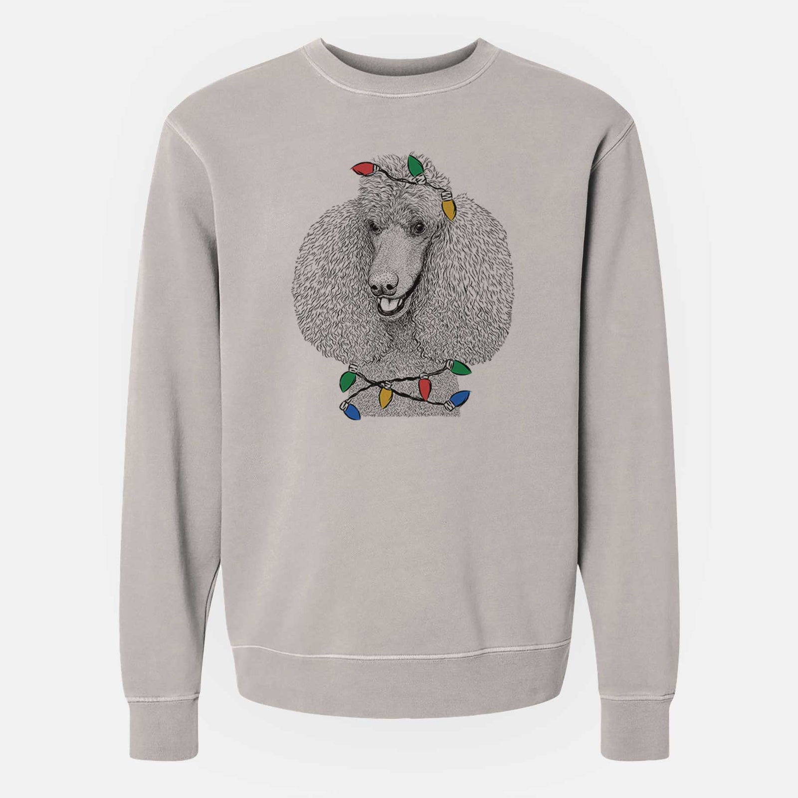 Christmas Lights Uncle Tucker the Poodle - Unisex Pigment Dyed Crew Sweatshirt
