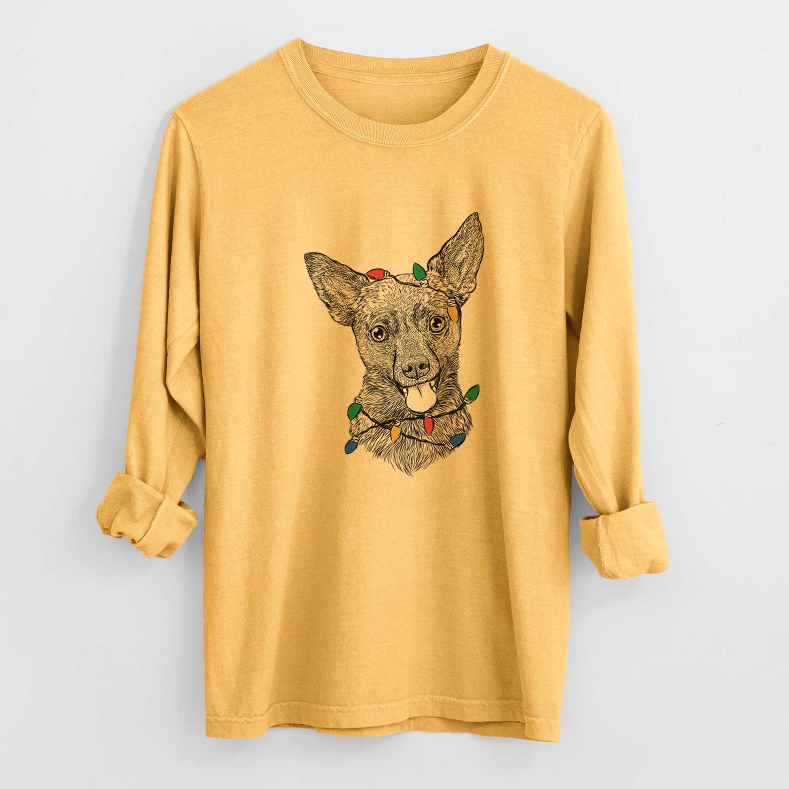 Christmas Lights Ursa the Mixed Breed - Heavyweight 100% Cotton Long Sleeve