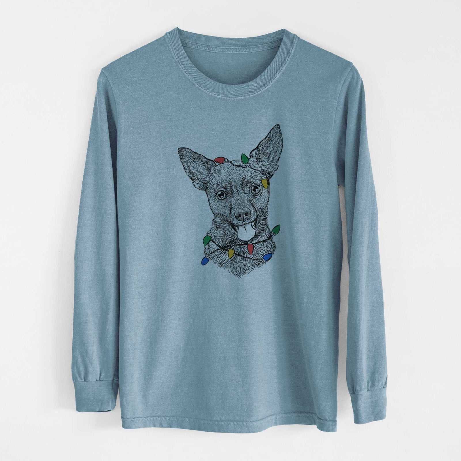 Christmas Lights Ursa the Mixed Breed - Heavyweight 100% Cotton Long Sleeve