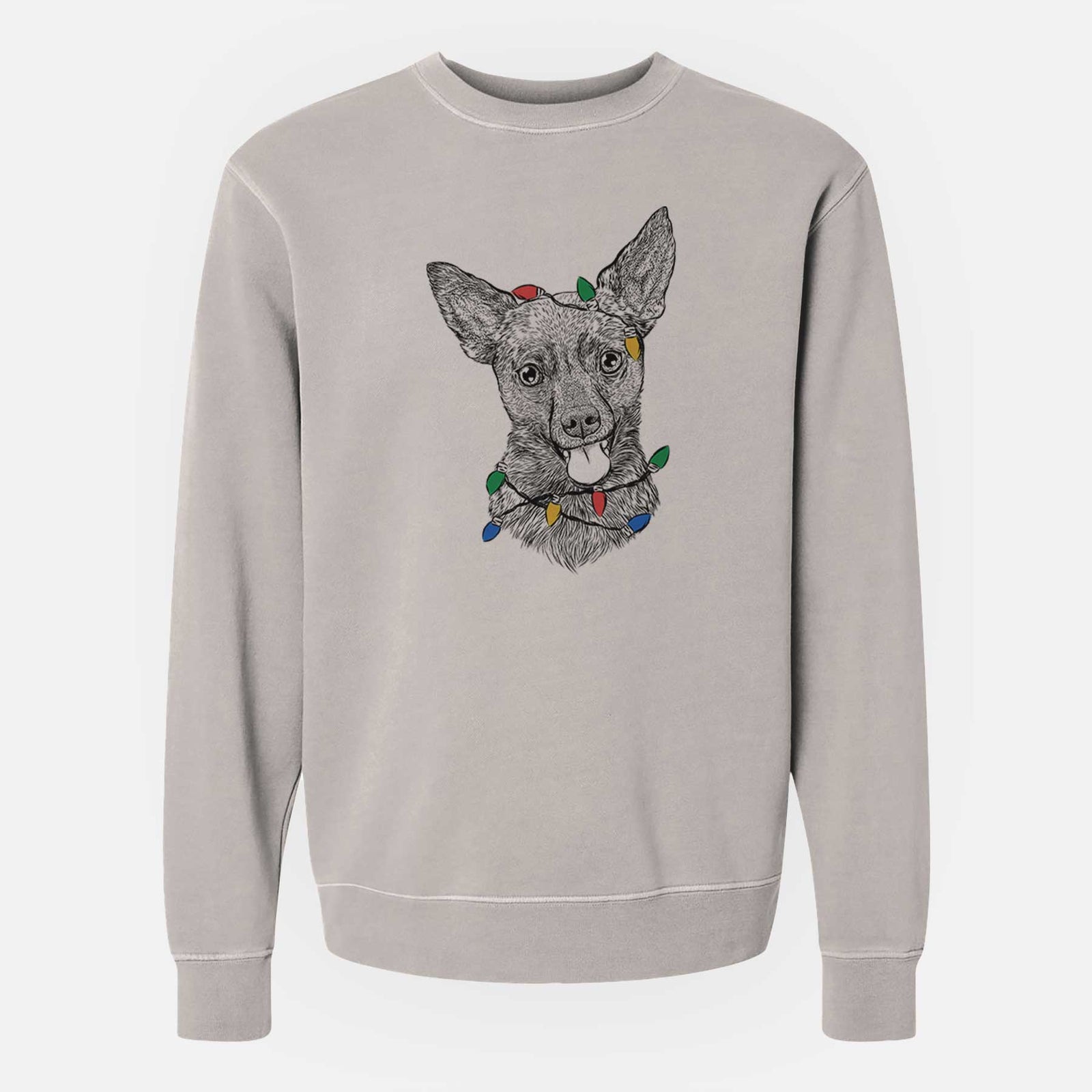 Christmas Lights Ursa the Mixed Breed - Unisex Pigment Dyed Crew Sweatshirt