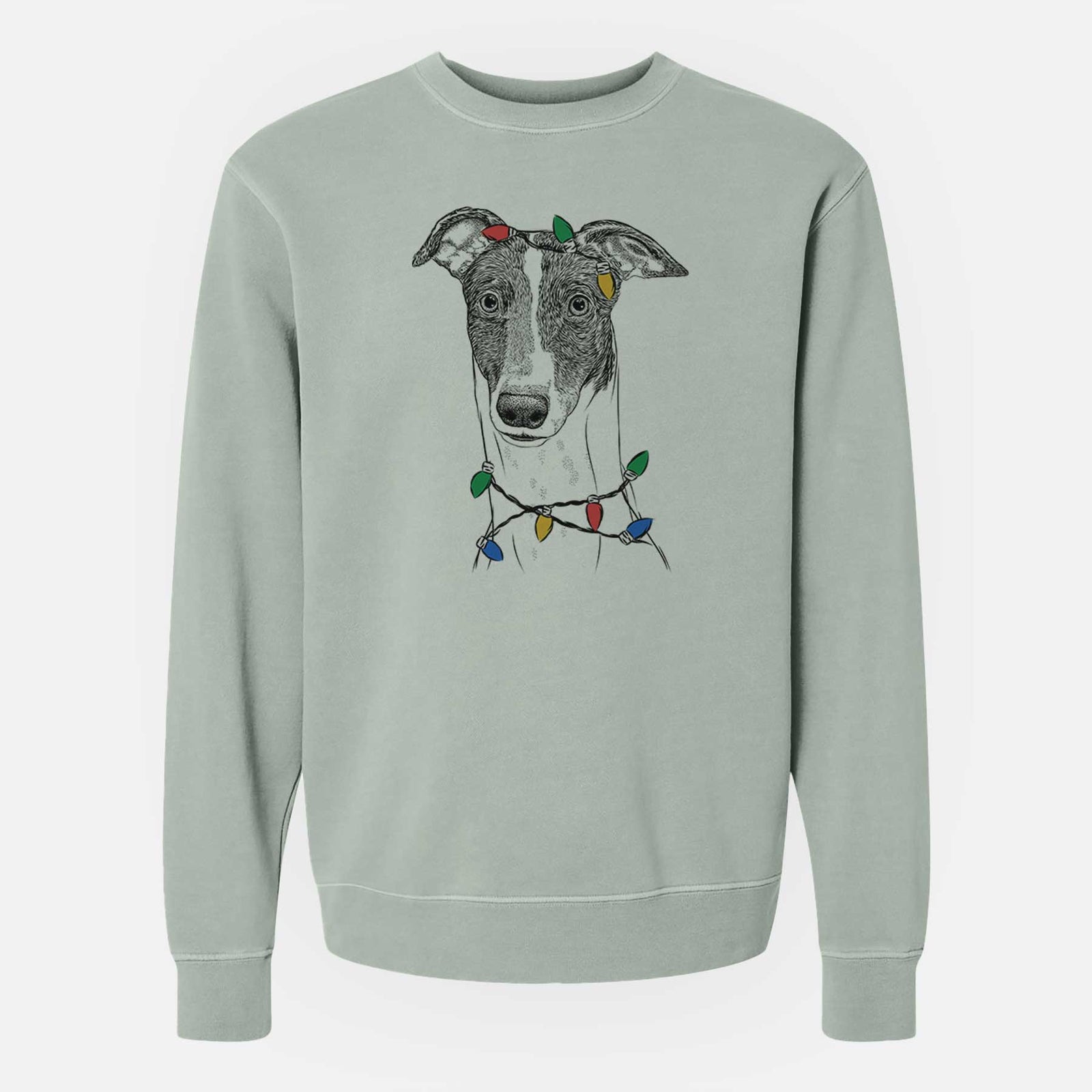 Christmas Lights Vyncent the Greyhound - Unisex Pigment Dyed Crew Sweatshirt