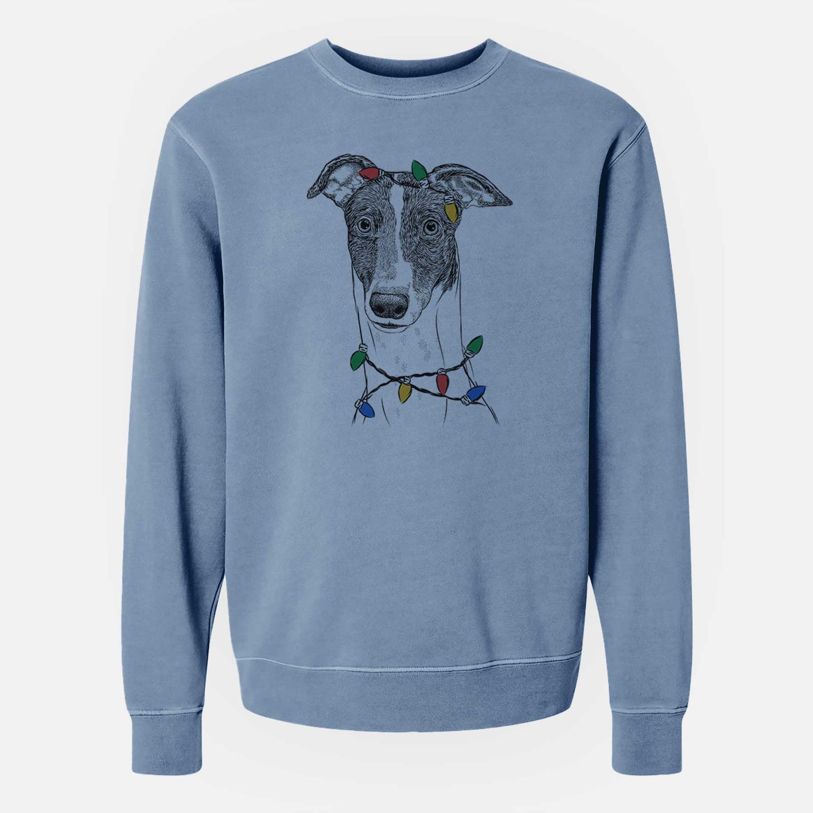 Christmas Lights Vyncent the Greyhound - Unisex Pigment Dyed Crew Sweatshirt
