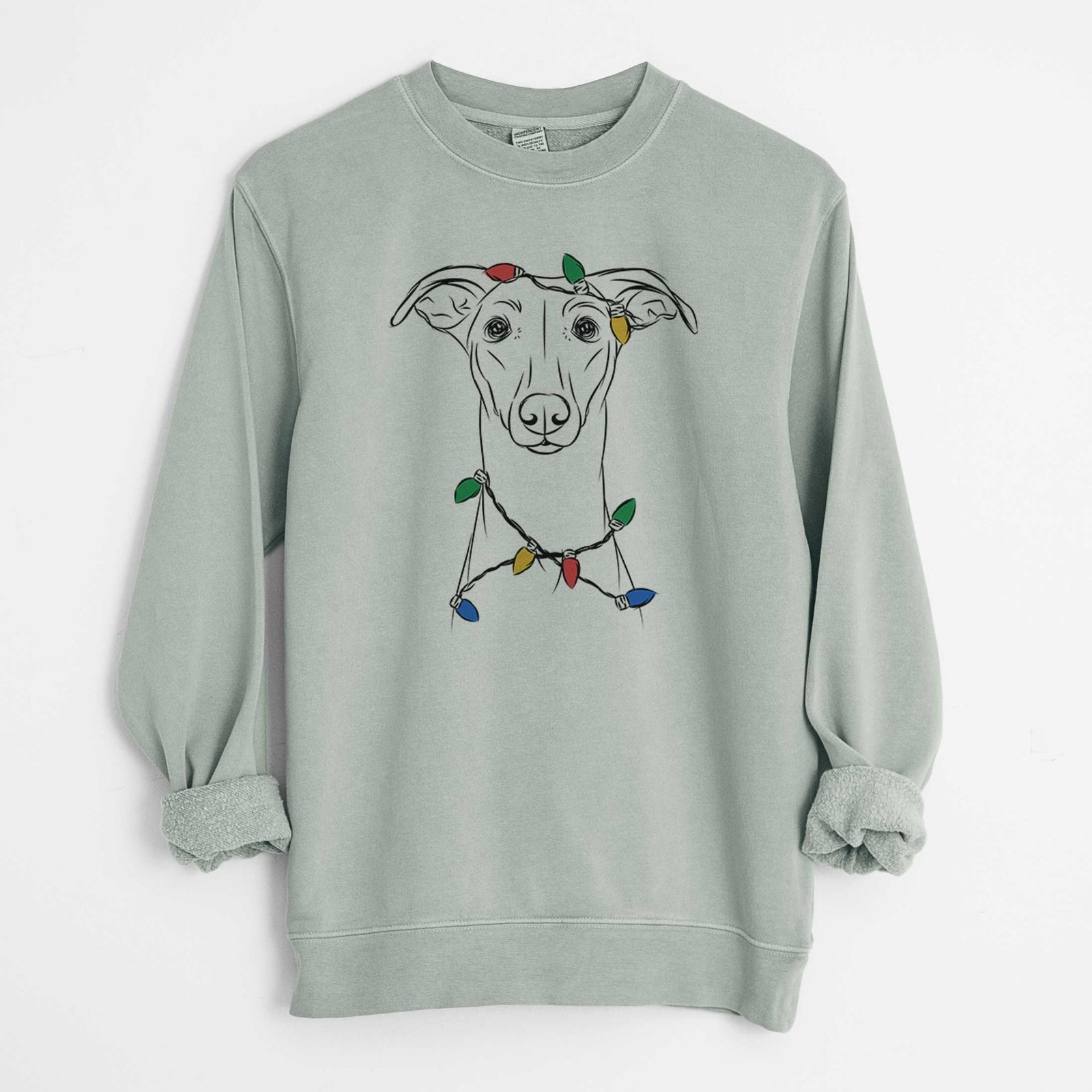 Christmas Lights Wallace the Whippet - Unisex Pigment Dyed Crew Sweatshirt