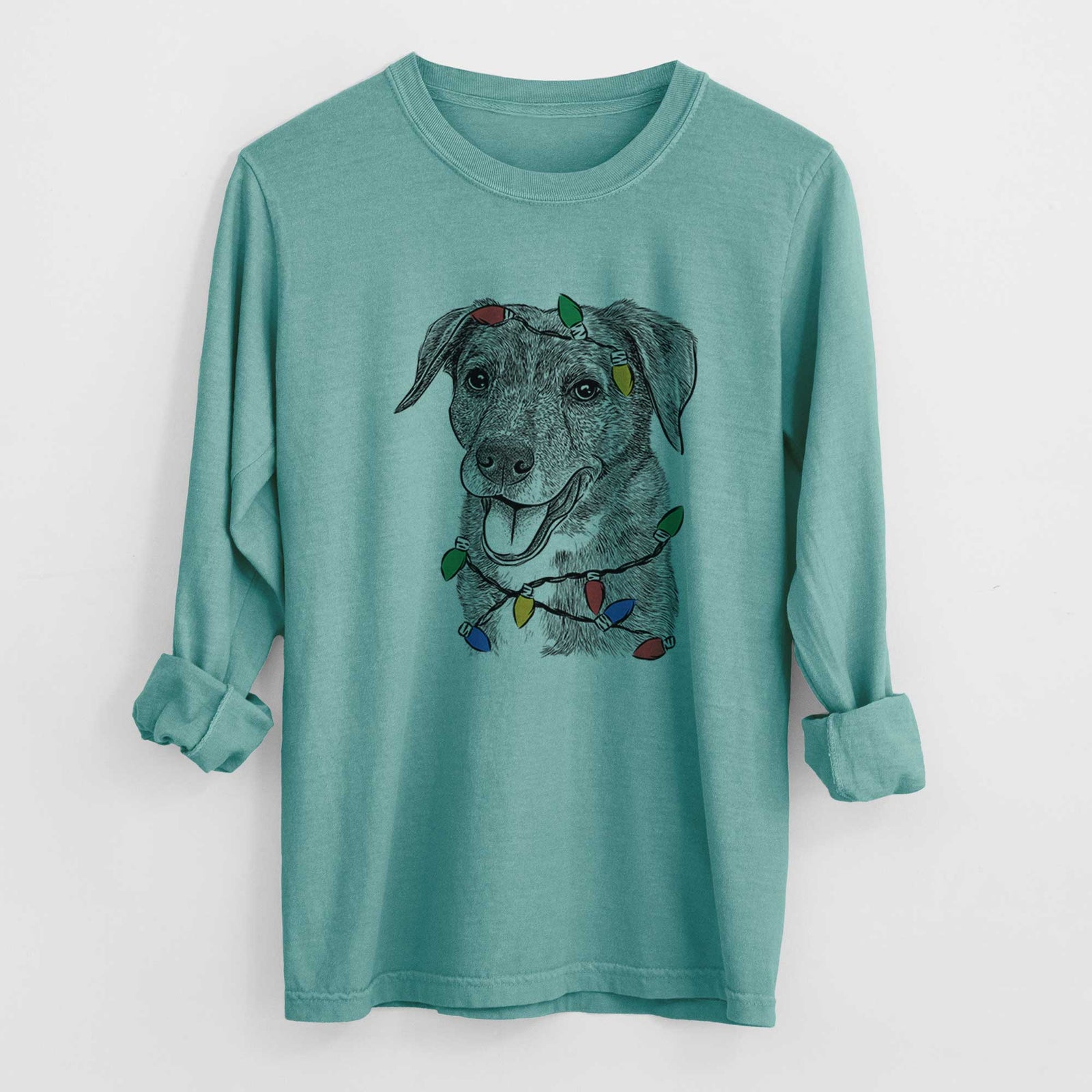 Christmas Lights Wally the Mixed Breed - Heavyweight 100% Cotton Long Sleeve