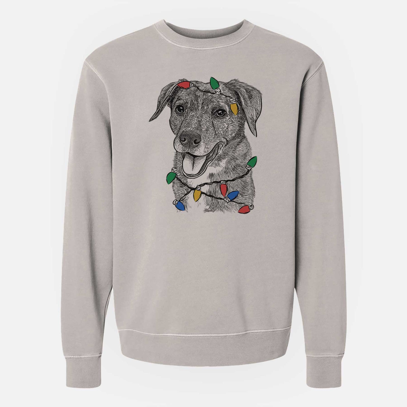 Christmas Lights Wally the Mixed Breed - Unisex Pigment Dyed Crew Sweatshirt