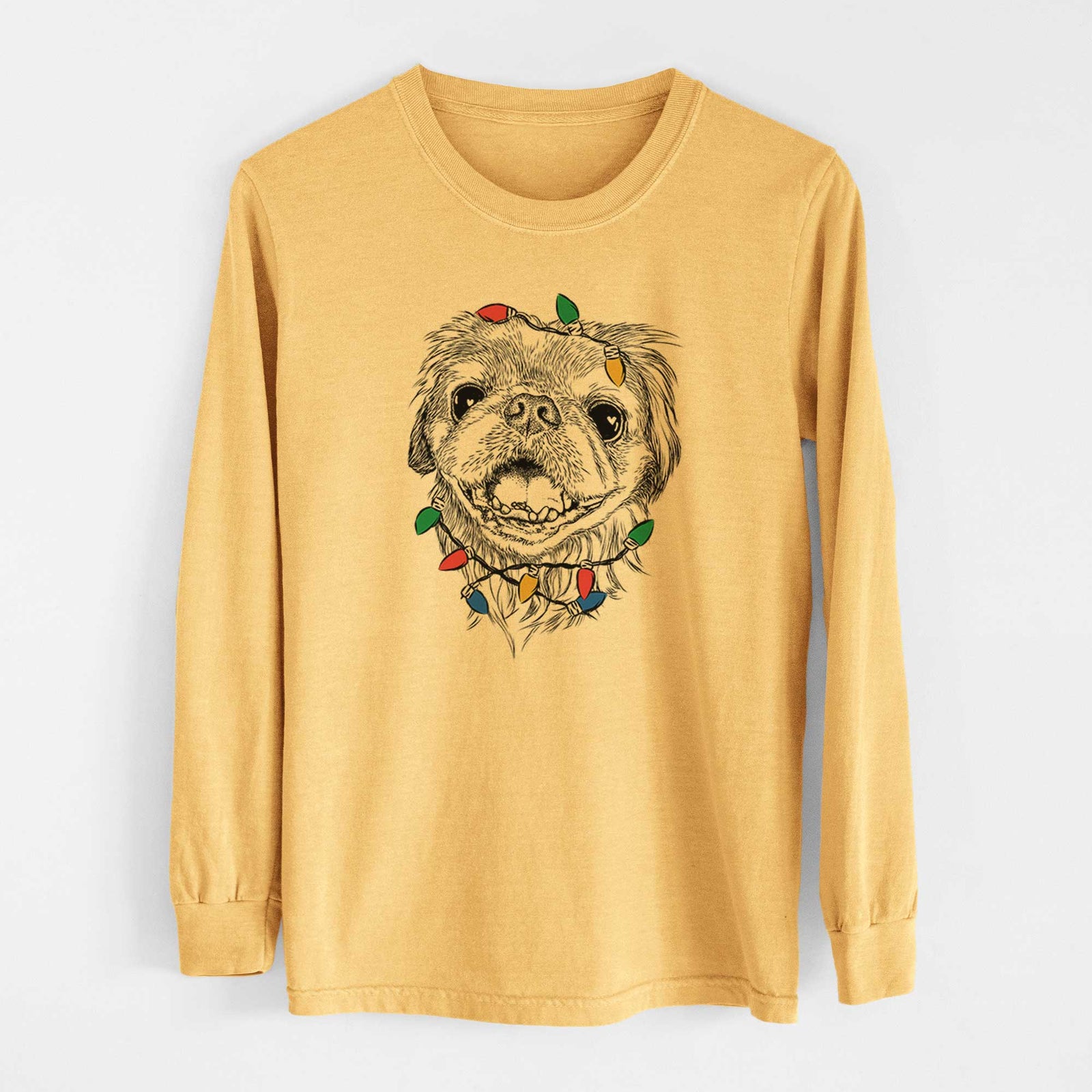 Christmas Lights Wally the Pekingese - Heavyweight 100% Cotton Long Sleeve