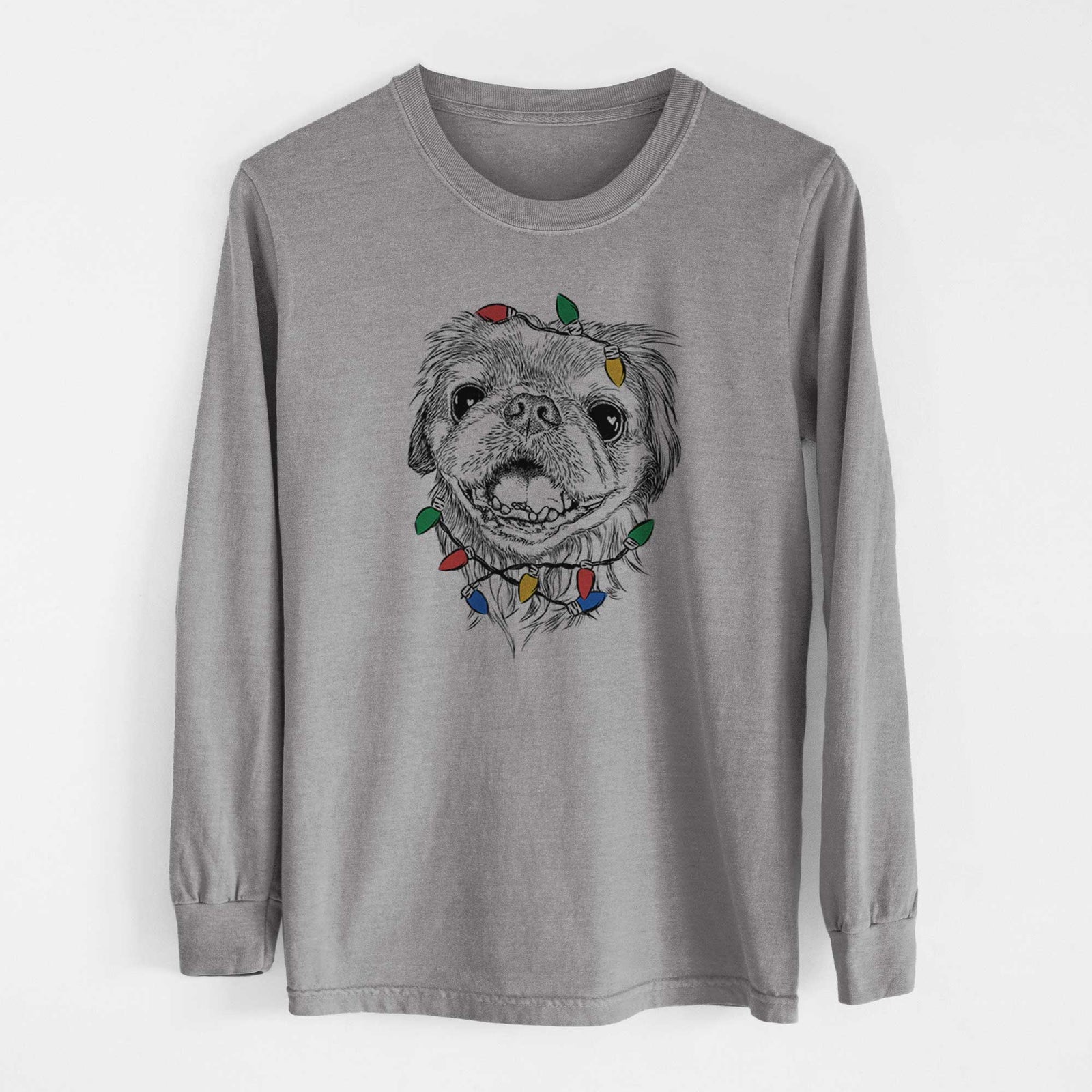 Christmas Lights Wally the Pekingese - Heavyweight 100% Cotton Long Sleeve