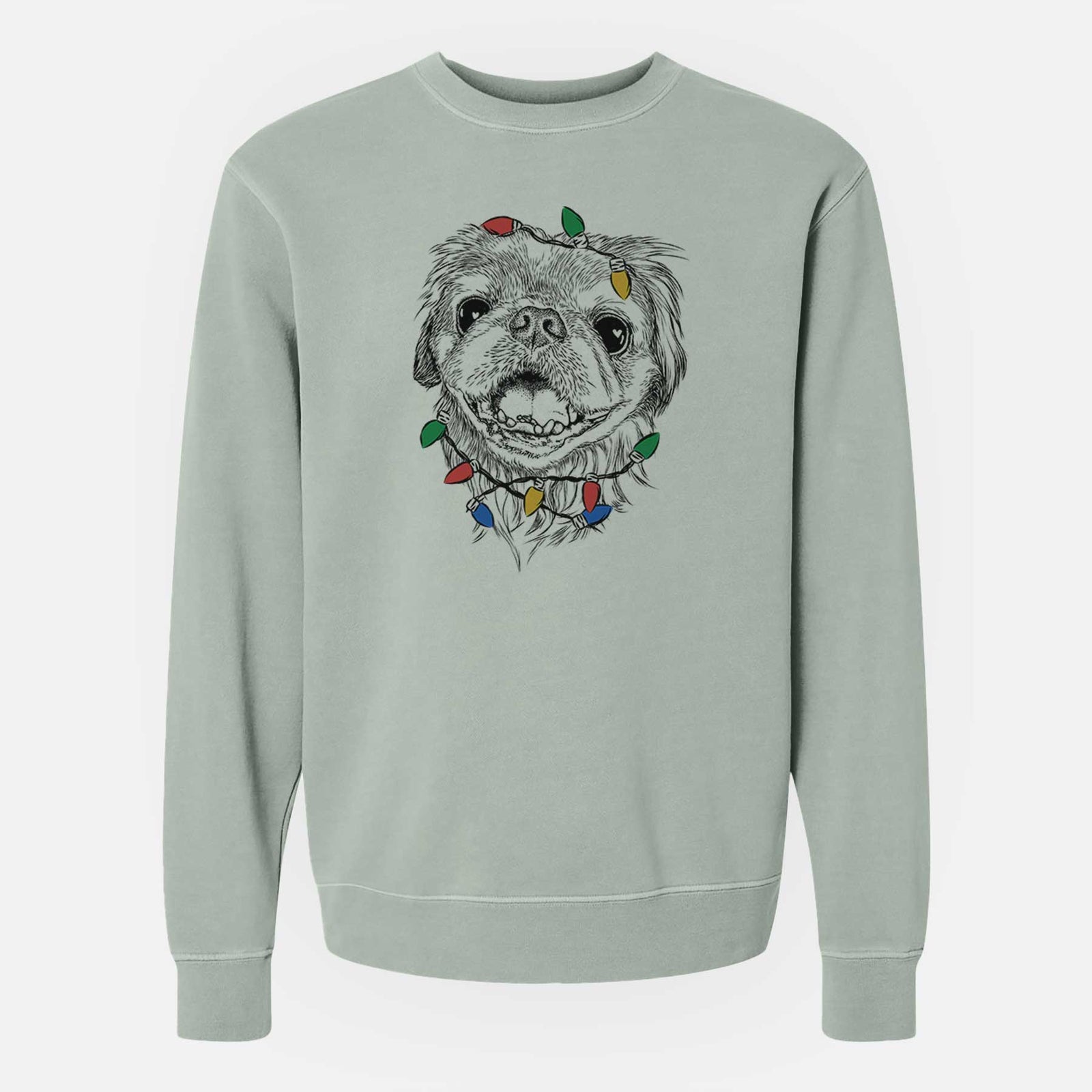 Christmas Lights Wally the Pekingese - Unisex Pigment Dyed Crew Sweatshirt
