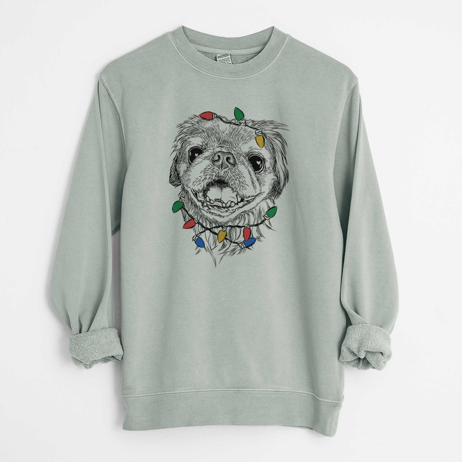 Christmas Lights Wally the Pekingese - Unisex Pigment Dyed Crew Sweatshirt