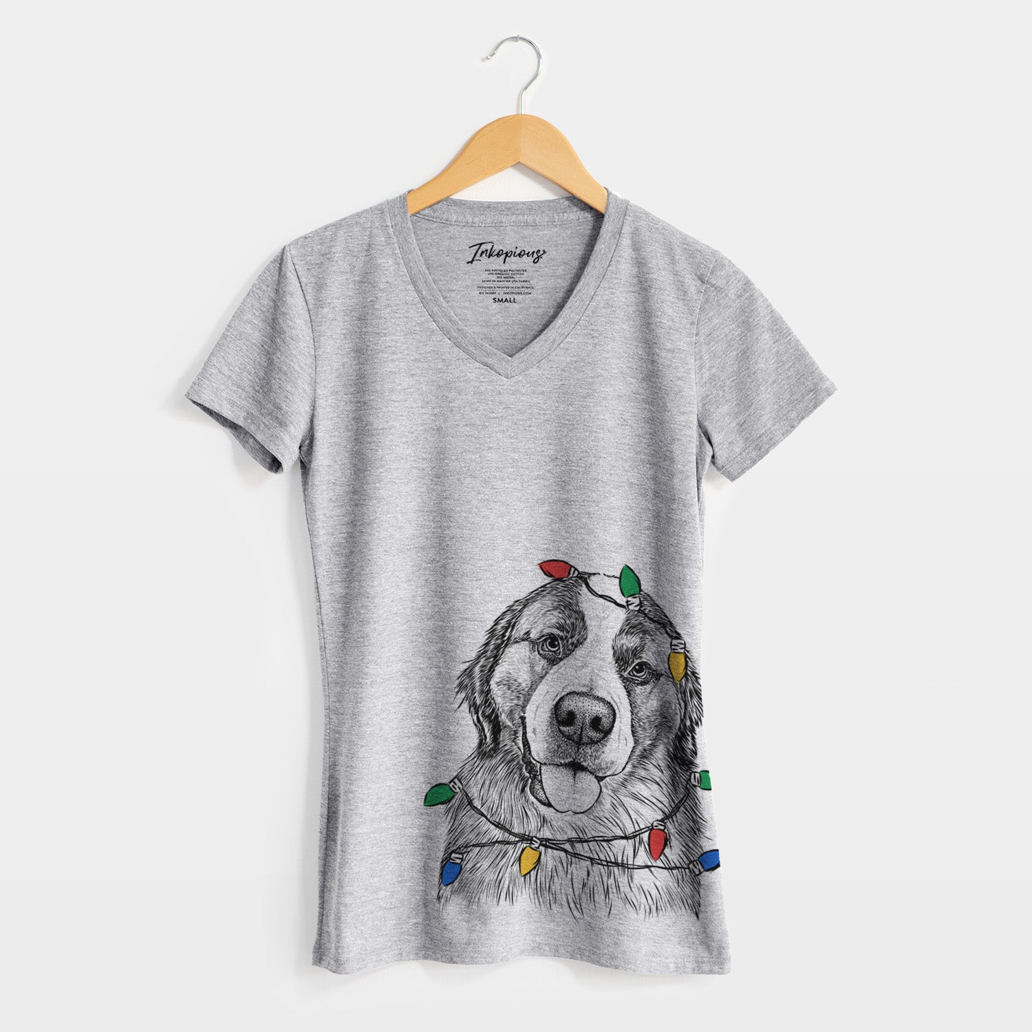 Christmas Lights Walter the Bernese Mountain Dog Mix - Women's Perfect V-neck Shirt