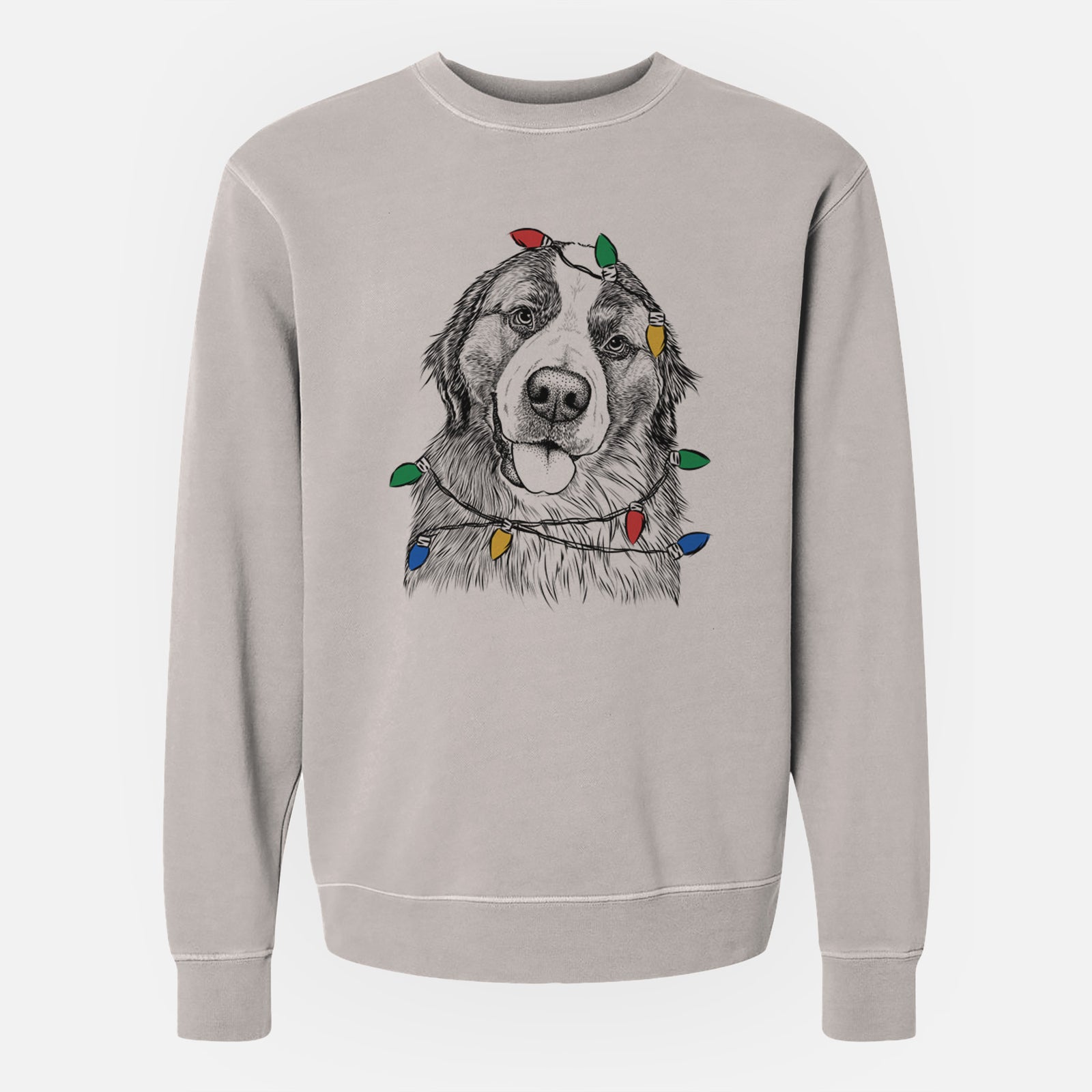 Christmas Lights Walter the Bernese Mountain Dog Mix - Unisex Pigment Dyed Crew Sweatshirt