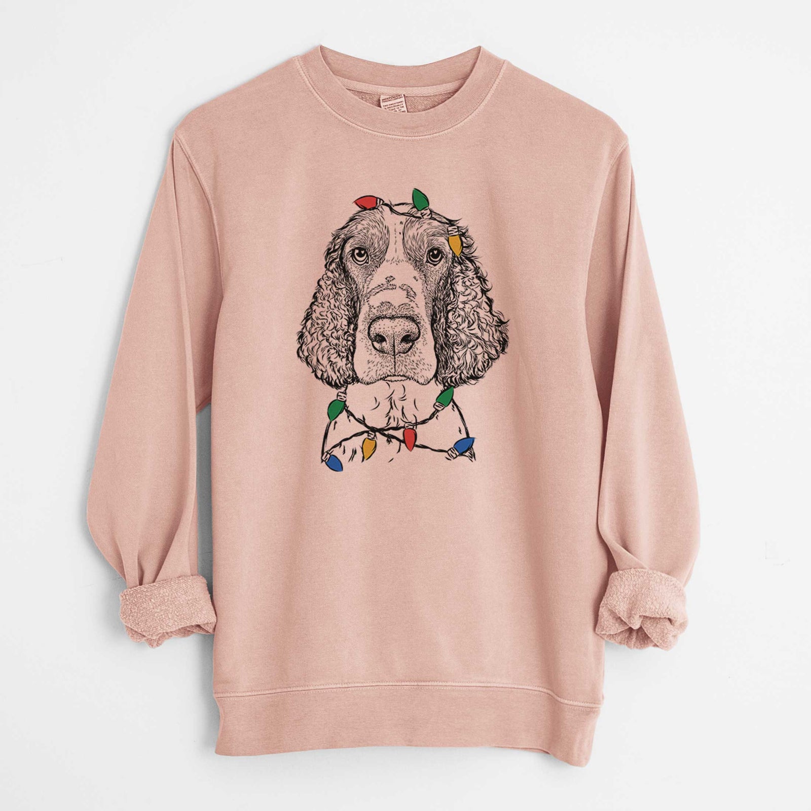 Christmas Lights Wilbur the English Springer Spaniel - Unisex Pigment Dyed Crew Sweatshirt