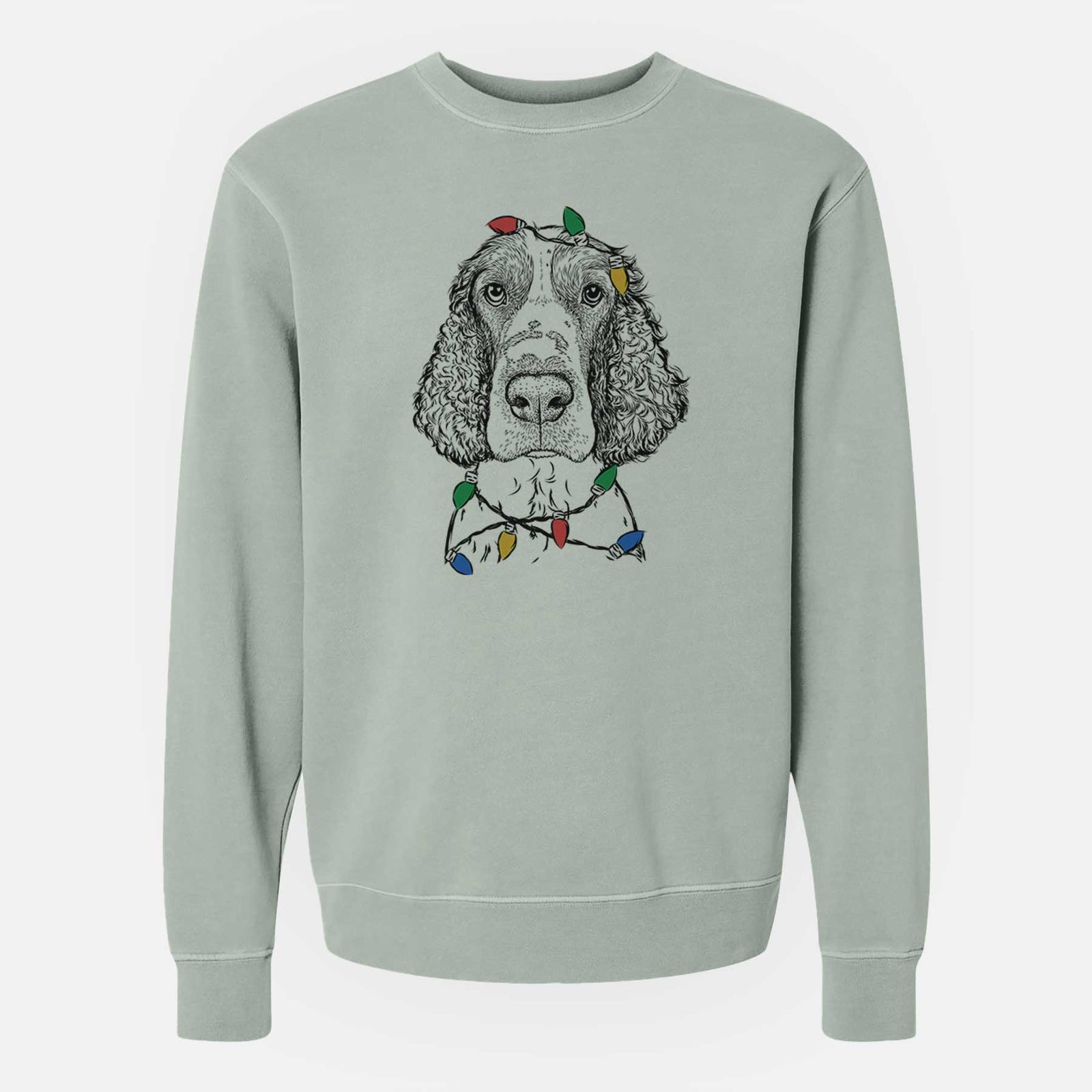 Christmas Lights Wilbur the English Springer Spaniel - Unisex Pigment Dyed Crew Sweatshirt