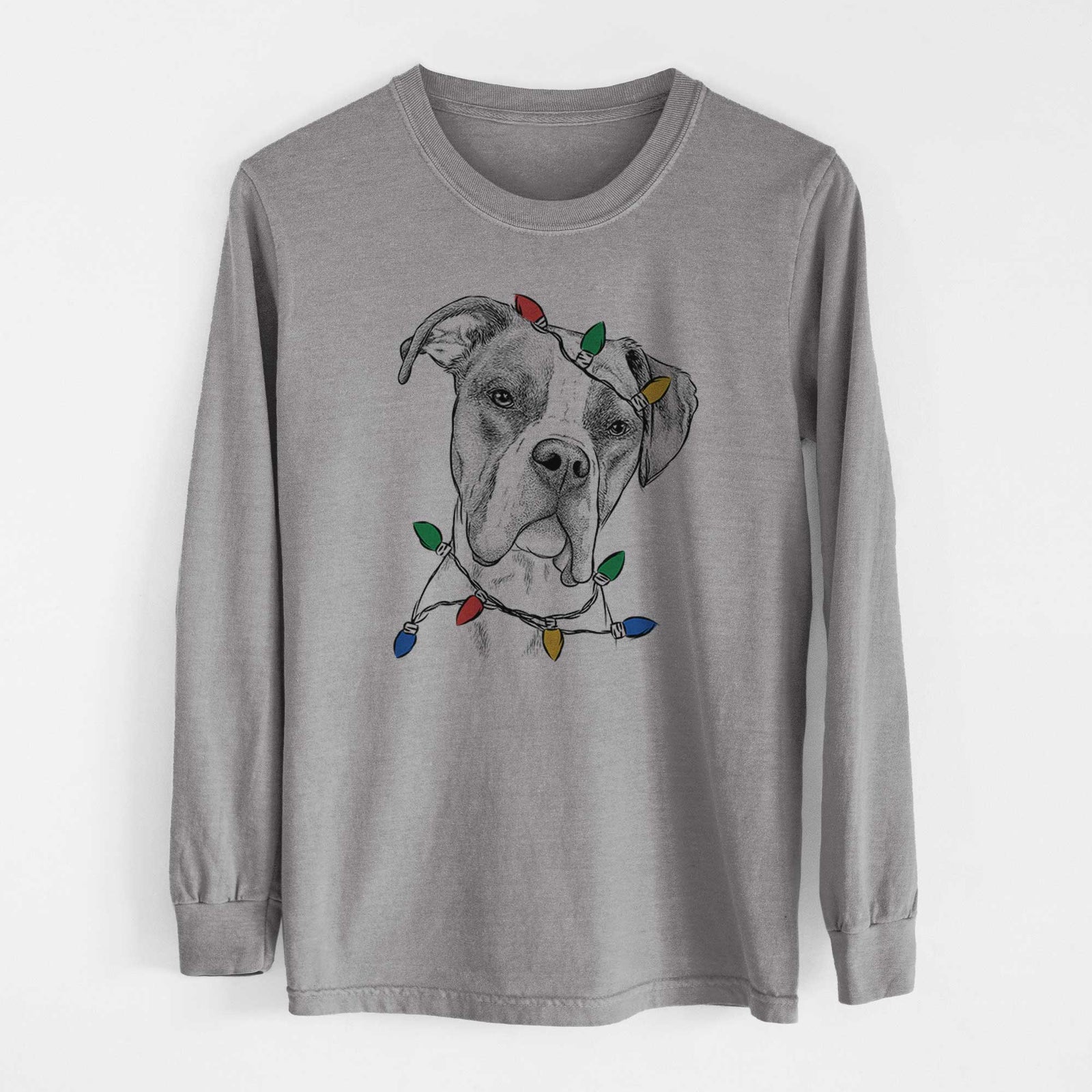 Christmas Lights Winston the Boxer - Heavyweight 100% Cotton Long Sleeve