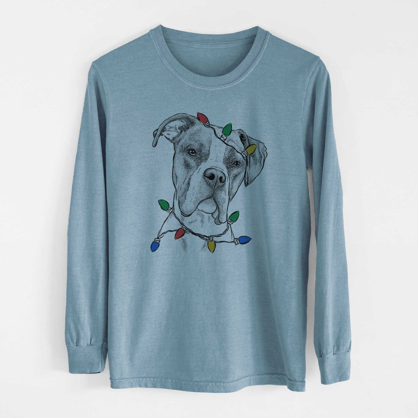 Christmas Lights Winston the Boxer - Heavyweight 100% Cotton Long Sleeve