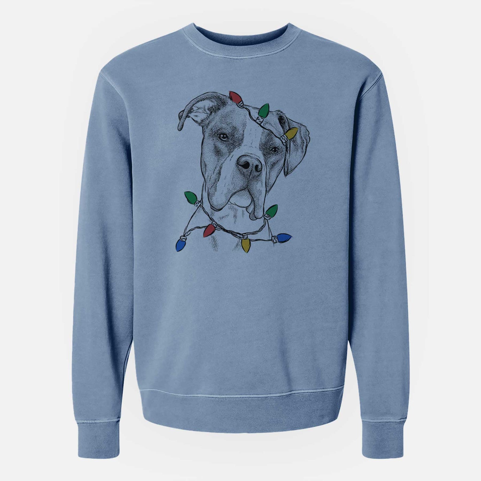 Christmas Lights Winston the Boxer - Unisex Pigment Dyed Crew Sweatshirt