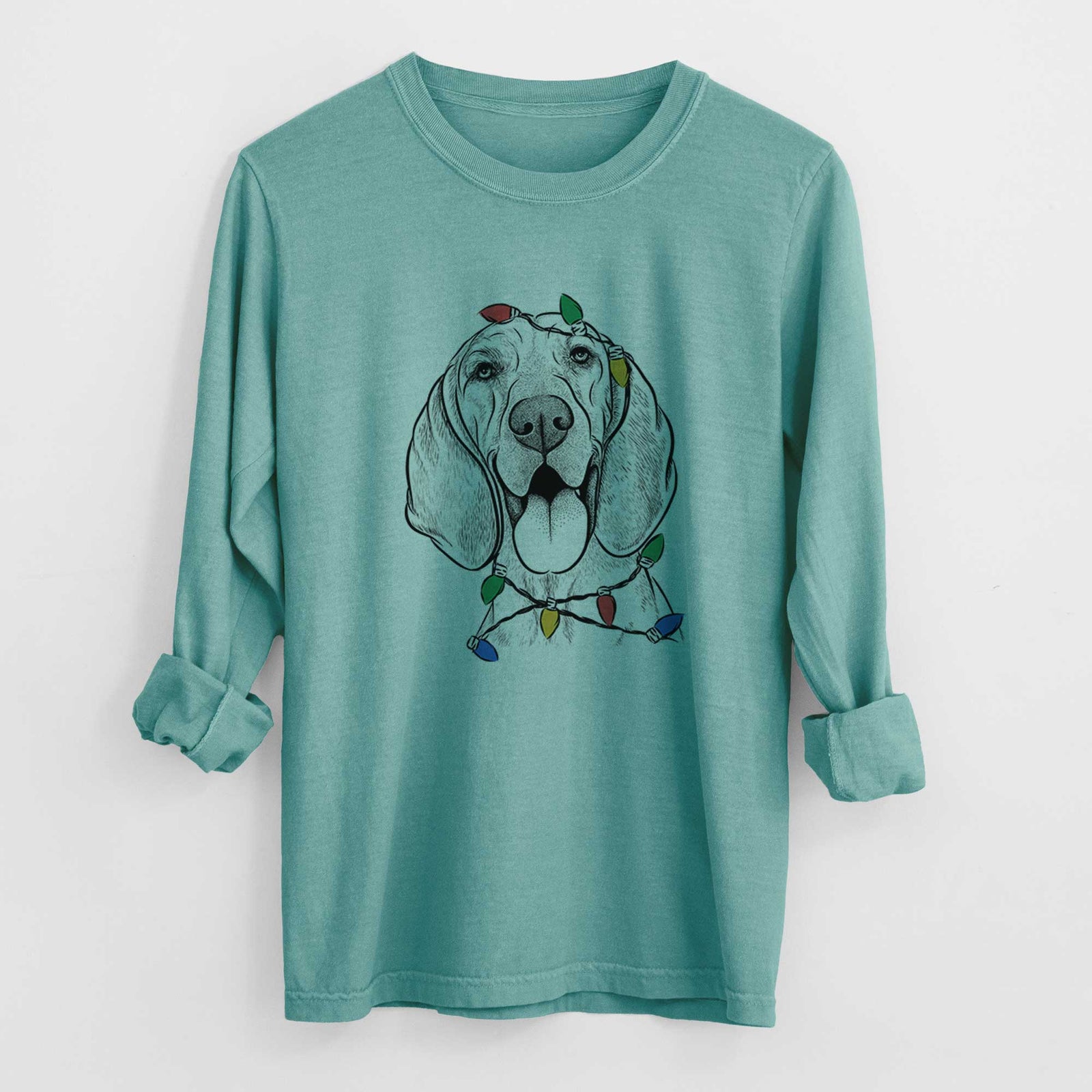 Christmas Lights Winston the Redbone Coonhound - Heavyweight 100% Cotton Long Sleeve