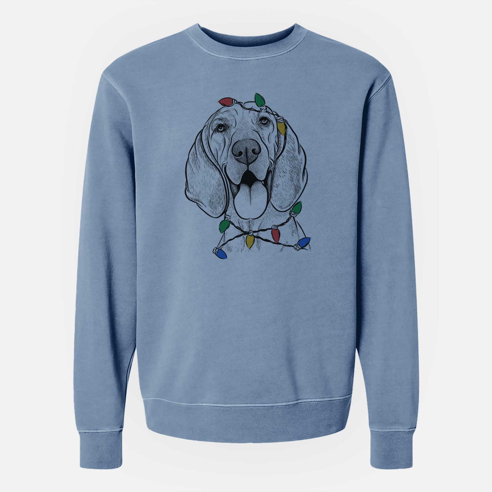 Christmas Lights Winston the Redbone Coonhound - Unisex Pigment Dyed Crew Sweatshirt