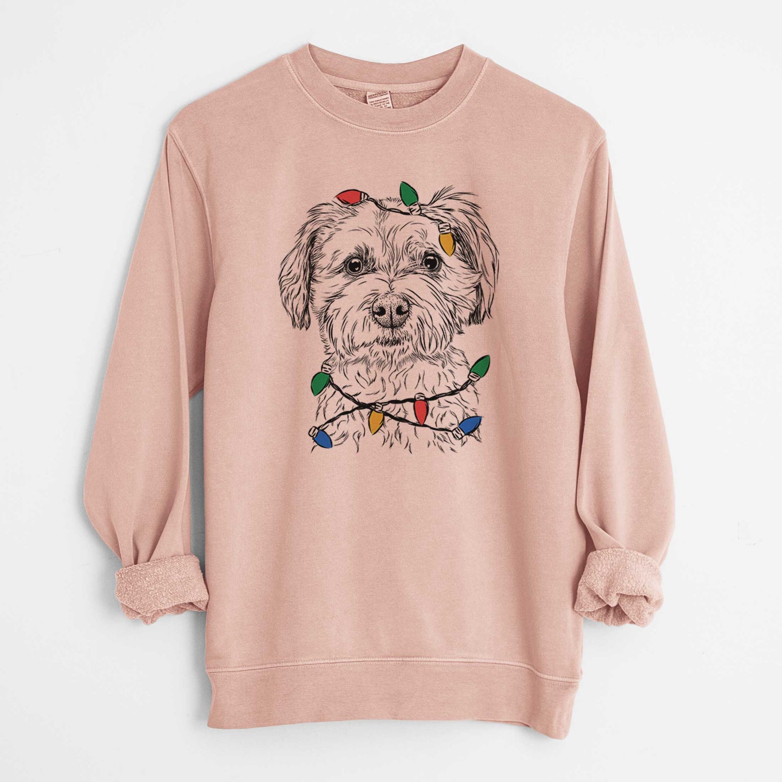 Christmas Lights Wyatt the Coton de Tulear - Unisex Pigment Dyed Crew Sweatshirt