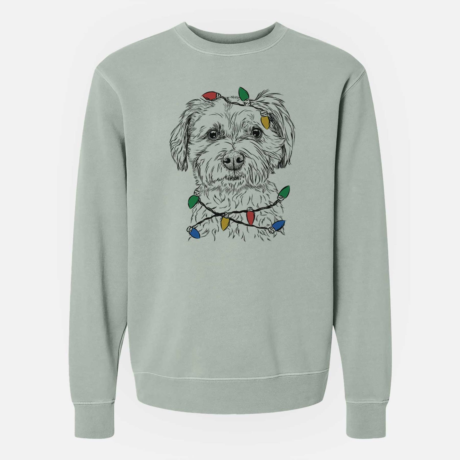 Christmas Lights Wyatt the Coton de Tulear - Unisex Pigment Dyed Crew Sweatshirt