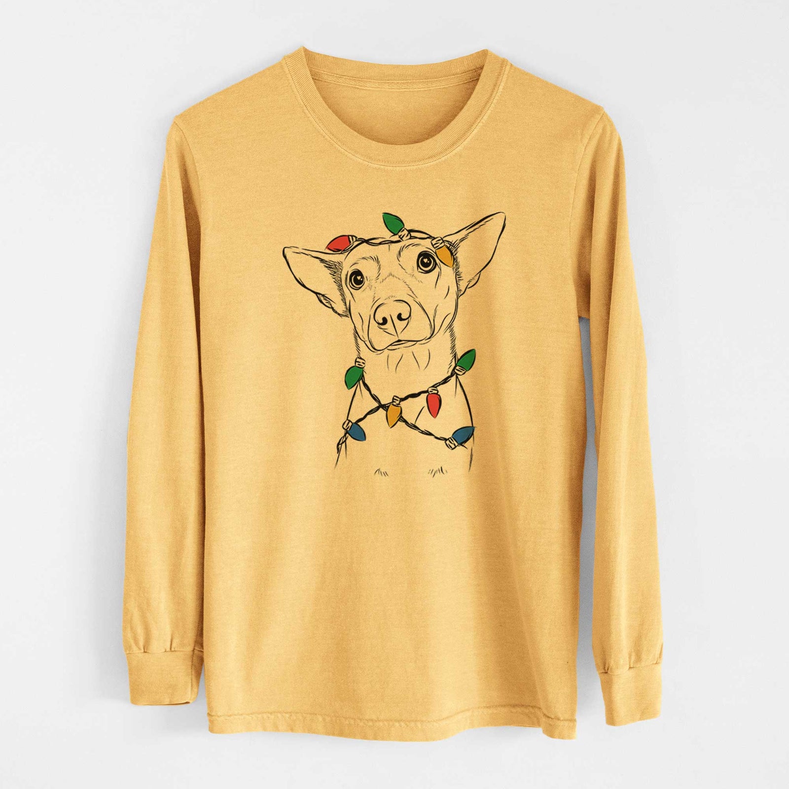 Christmas Lights Yogi the Mixed Breed - Heavyweight 100% Cotton Long Sleeve