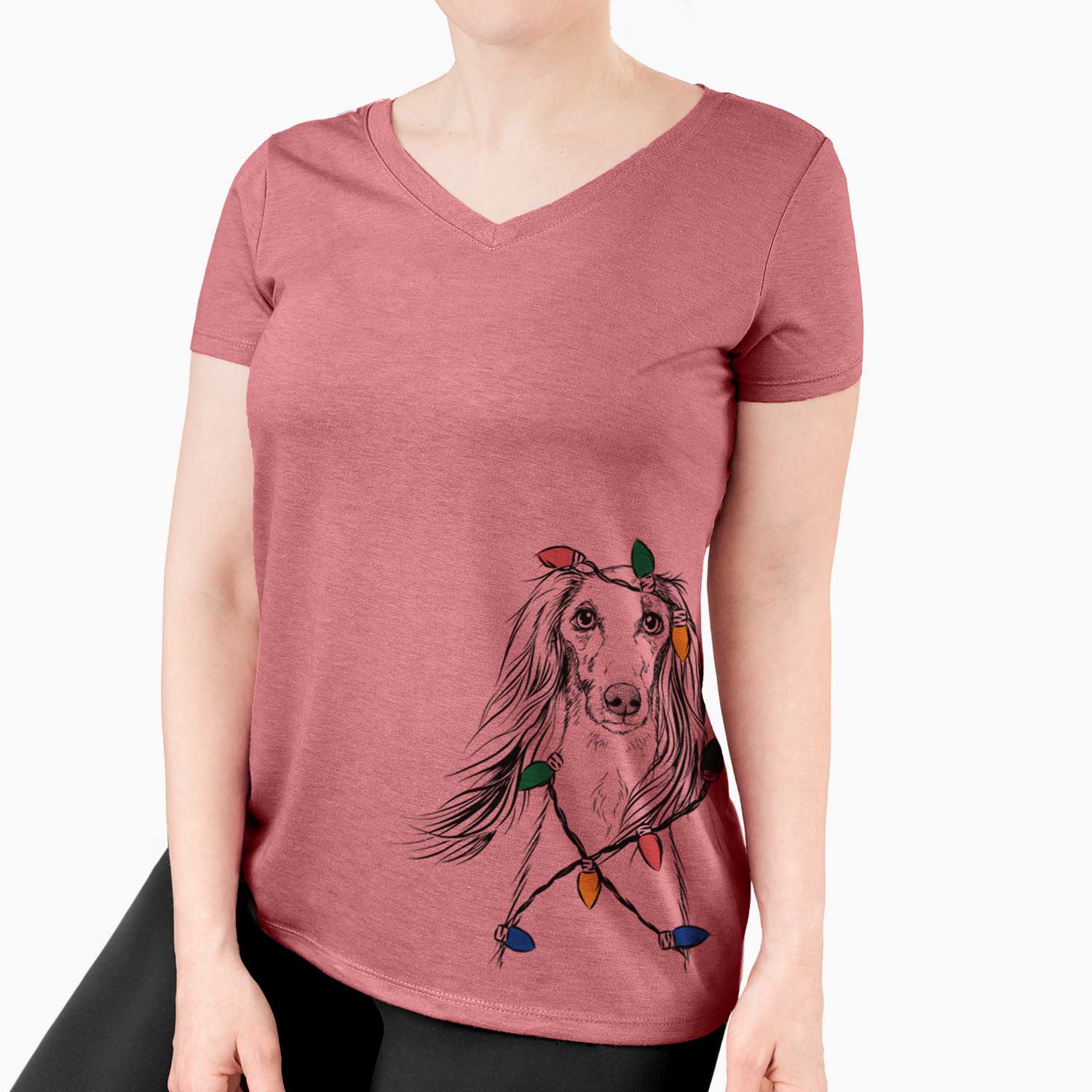 Christmas Lights Zahra the Saluki - Women's V-neck Shirt