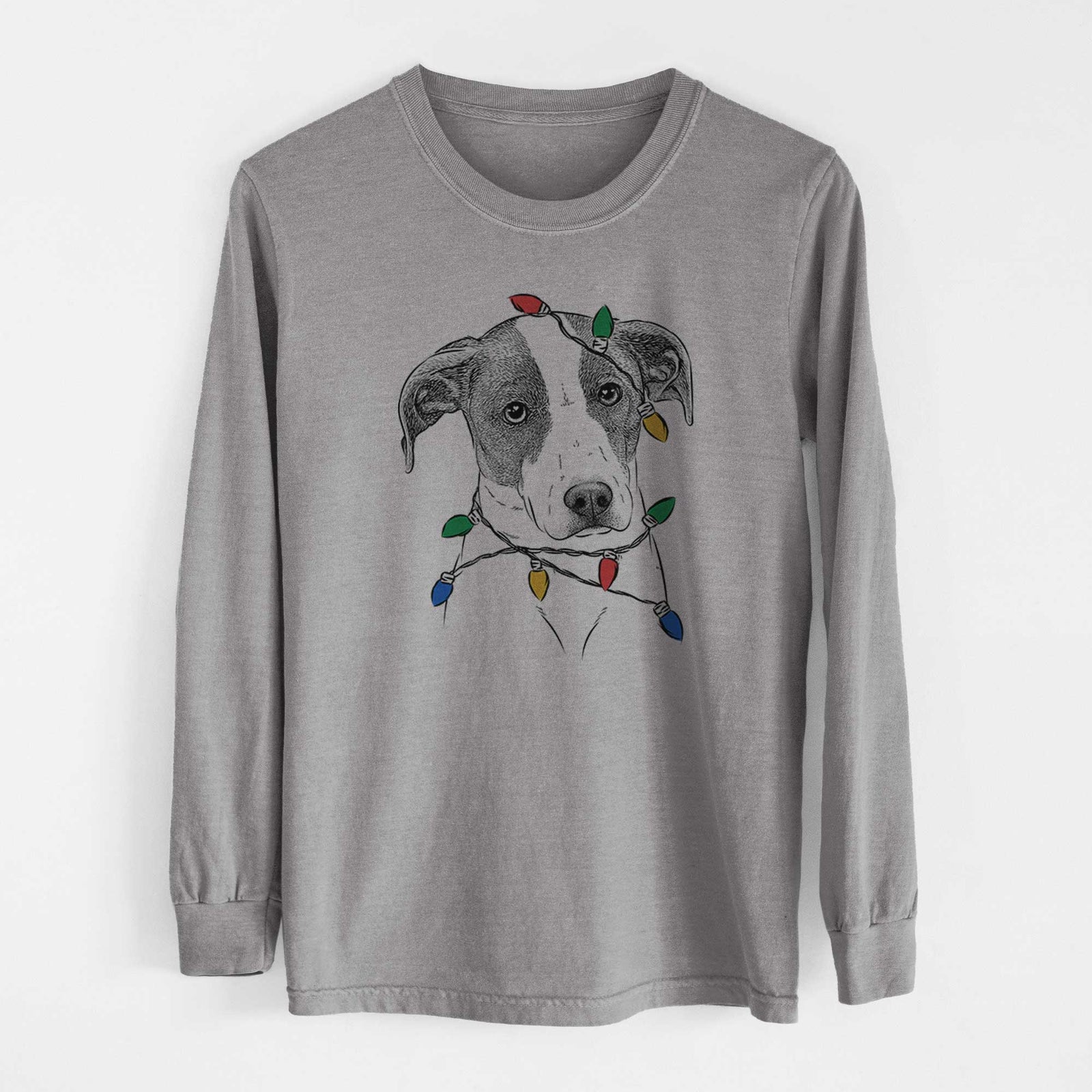 Christmas Lights Zephyr the Pointer Mix - Heavyweight 100% Cotton Long Sleeve