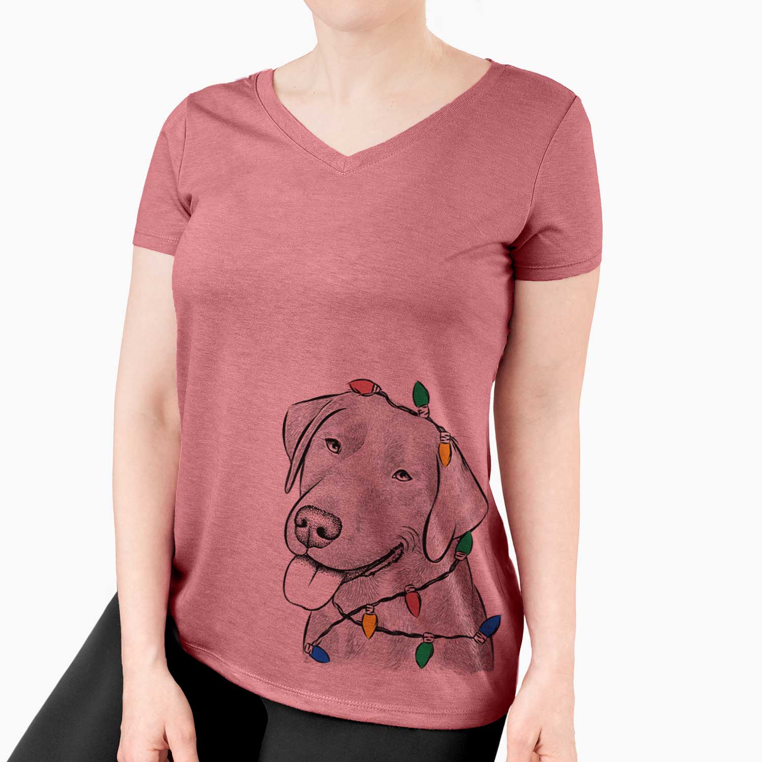 Christmas Lights Zeppelin the Black Labrador - Women's V-neck Shirt
