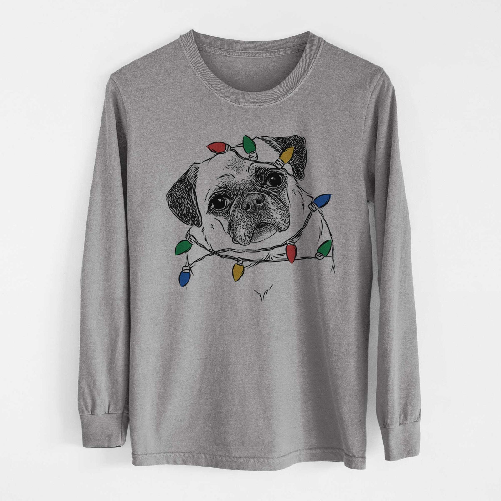 Christmas Lights Zoey the Pug - Heavyweight 100% Cotton Long Sleeve