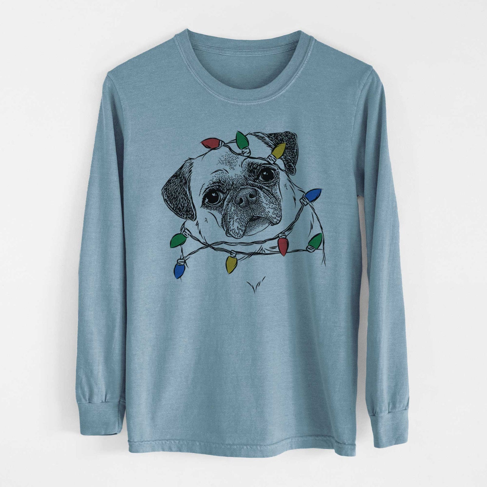 Christmas Lights Zoey the Pug - Heavyweight 100% Cotton Long Sleeve