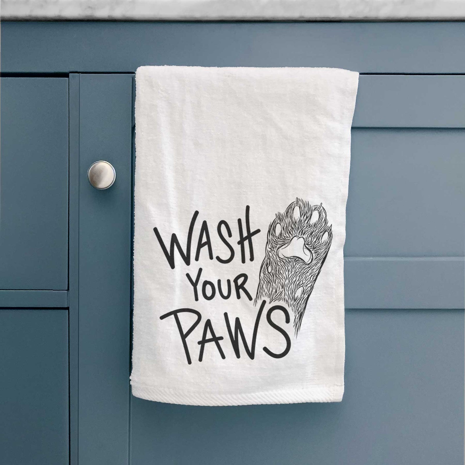 'Wash Your Paws Cat Edition' design on a decorative hand towel