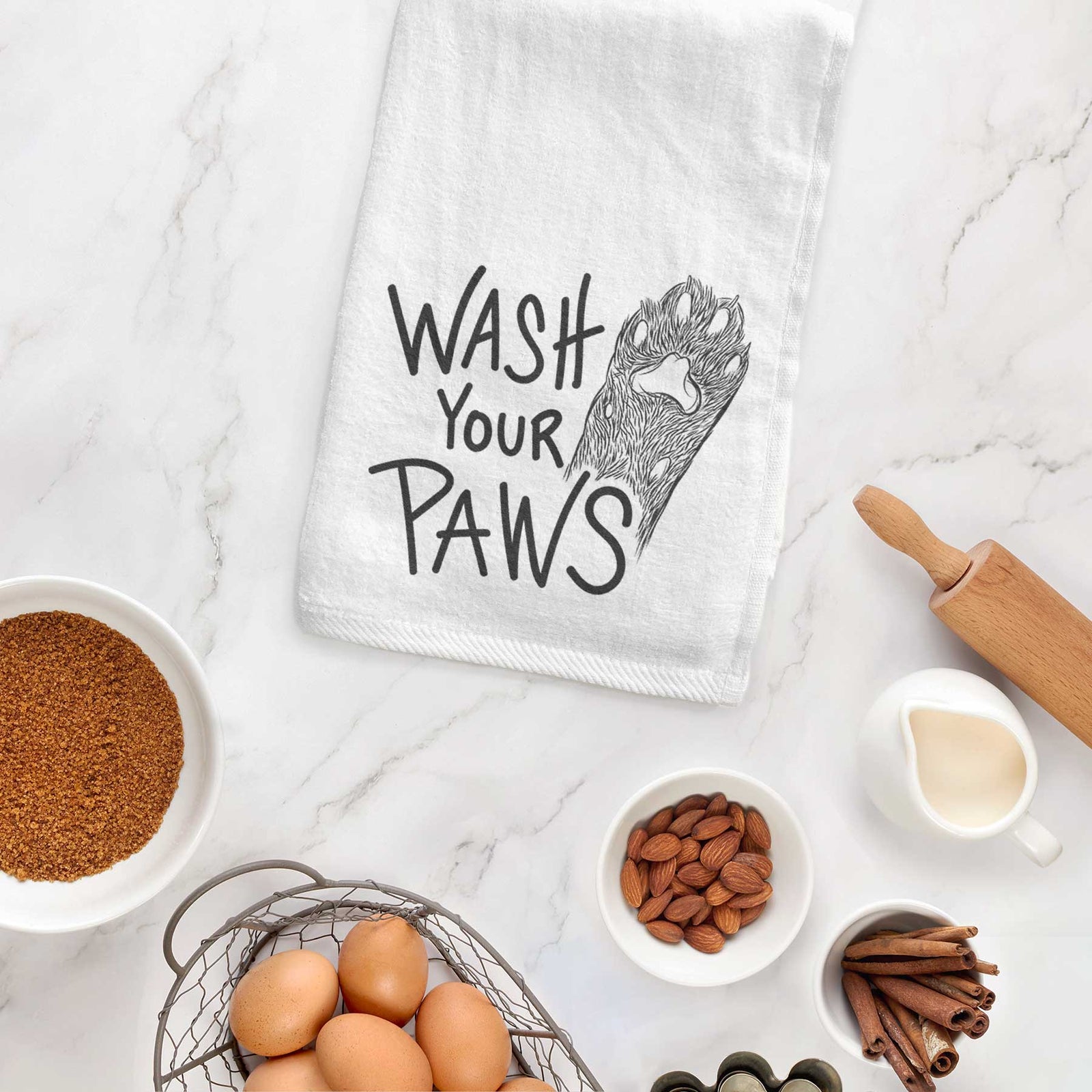 'Wash Your Paws Cat Edition' design on a decorative hand towel
